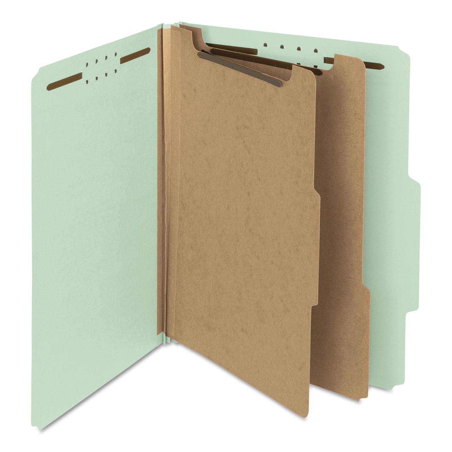 Pressboard Classification Folder, 2 Exp., 2 Dividers, Letter, Gray/Green, 10/BX