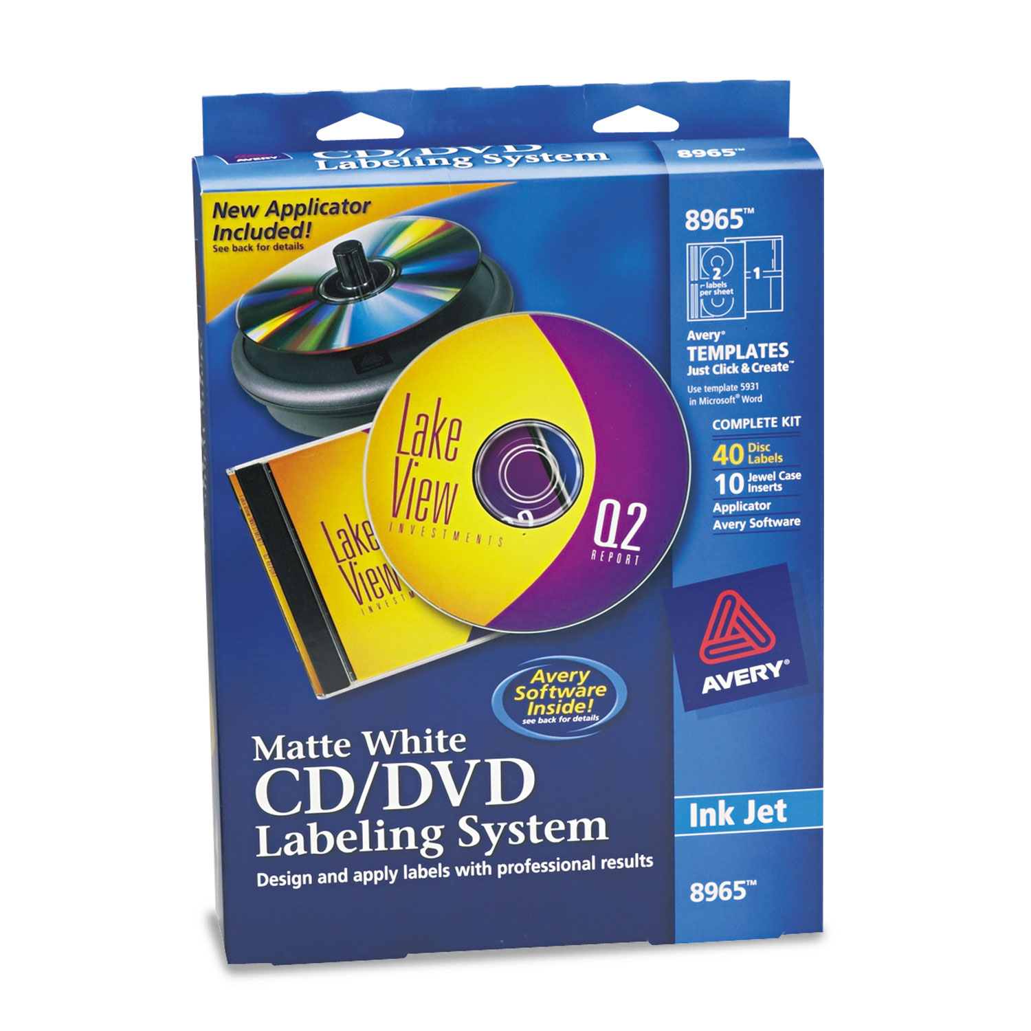  Avery 08965 CD/DVD Design Labeling Kits, Matte White, 40 Inkjet Labels and 10 Inserts (AVE8965) 