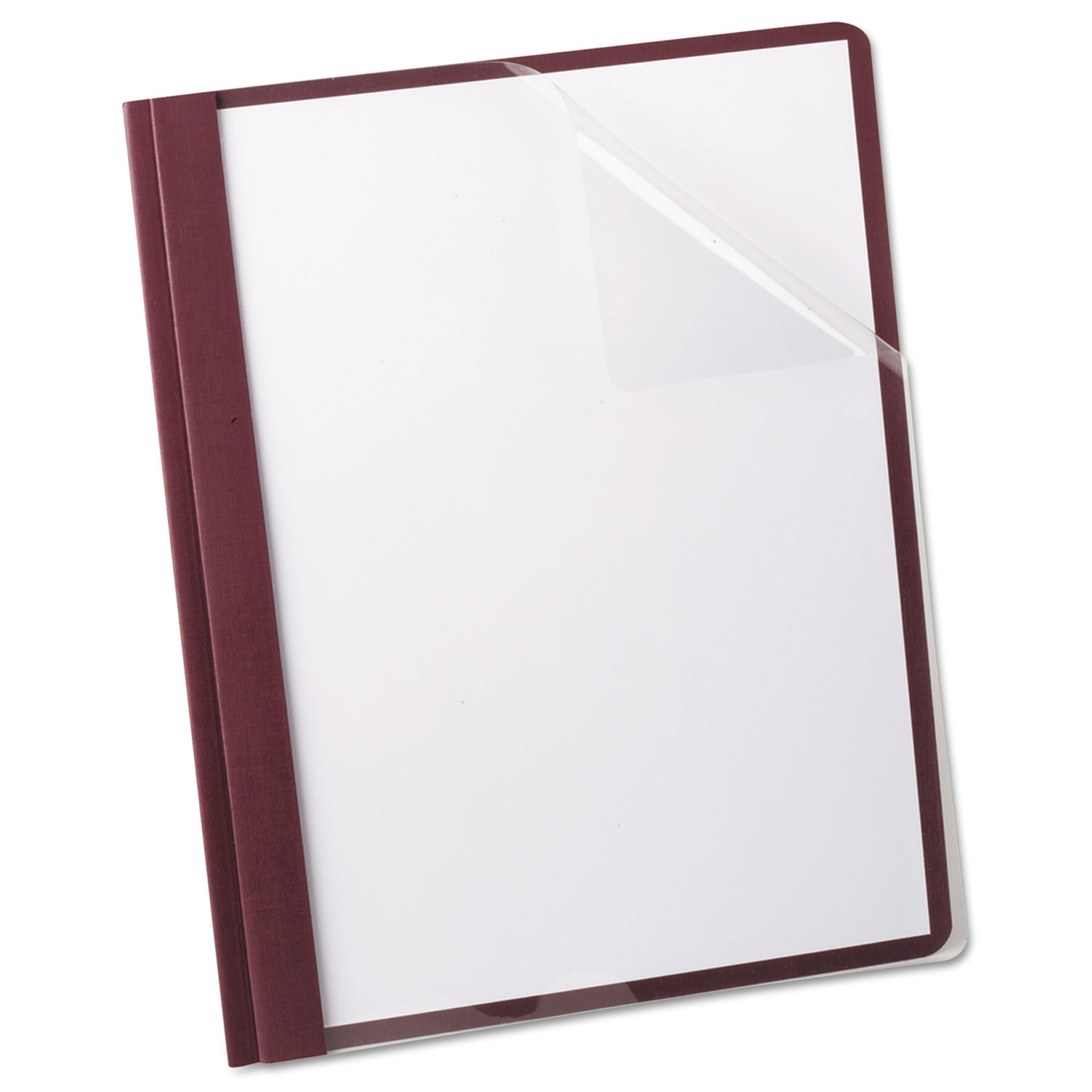 Linen Finish Clear Front Report Cover, 3 Fasteners, Letter, Burgundy, 25/Box
