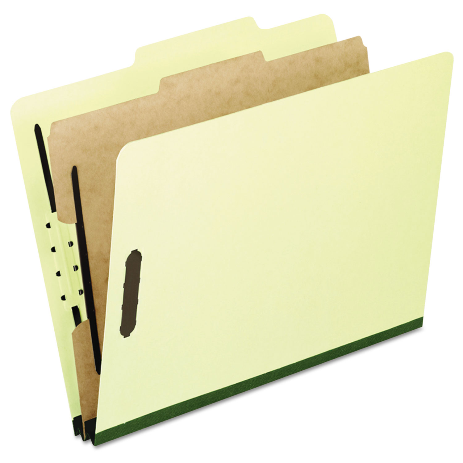 Four-Section Pressboard Folders, Legal, 2/5 Tab, Light Green, 10/Box