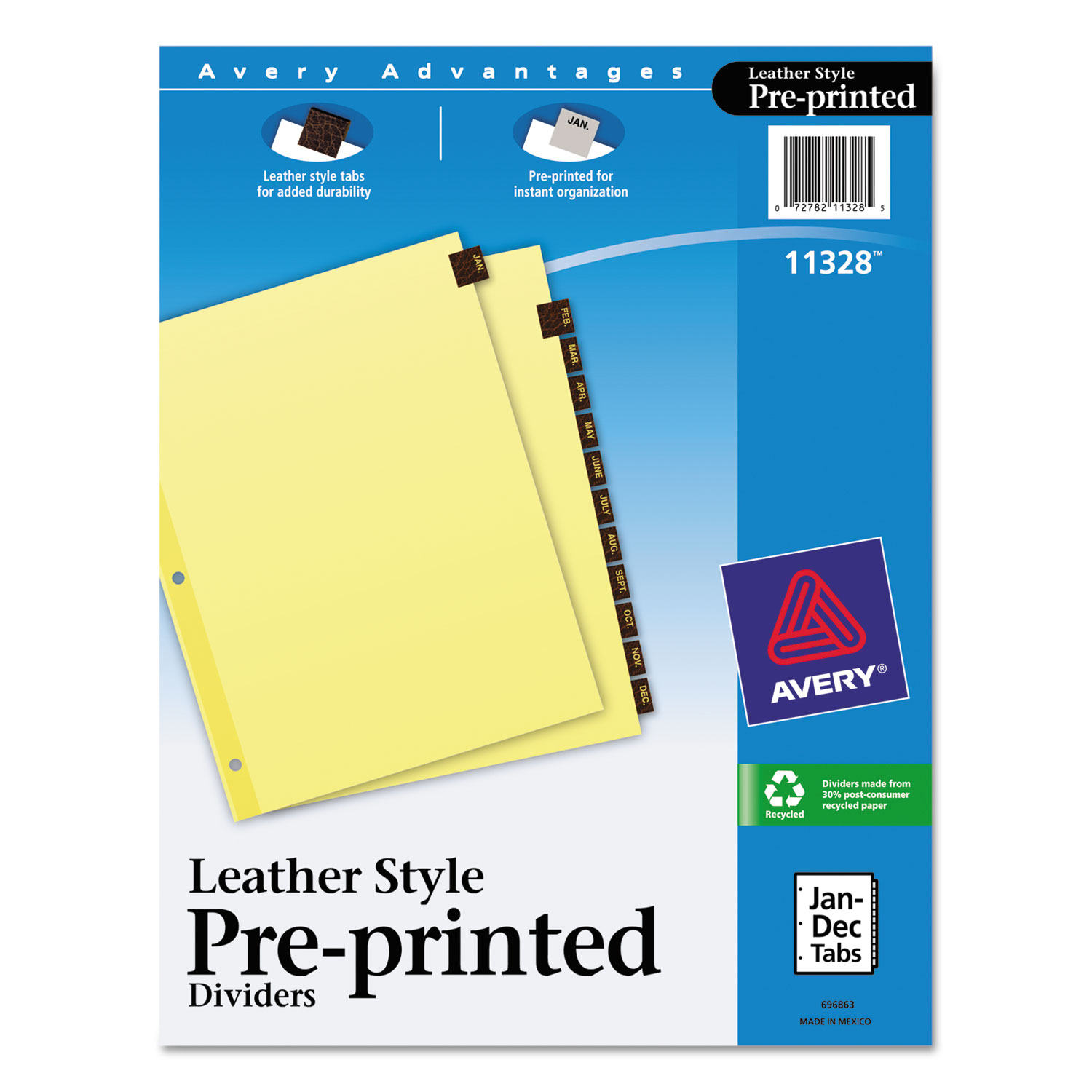  Avery 11328 Preprinted Red Leather Tab Dividers w/Clear Reinforced Edge, 12-Tab, Ltr (AVE11328) 