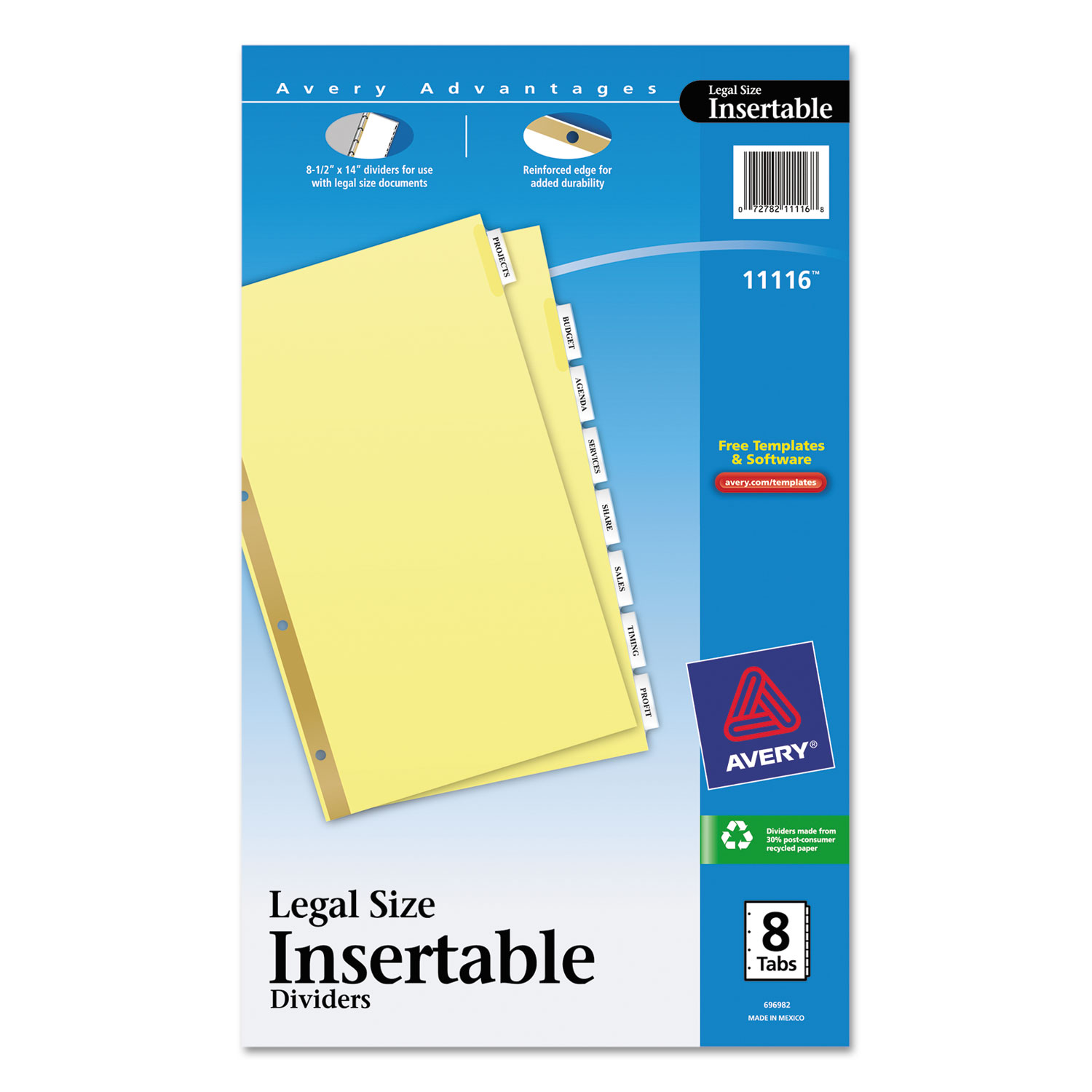  Avery 11116 Insertable Standard Tab Dividers, 8-Tab, Legal (AVE11116) 