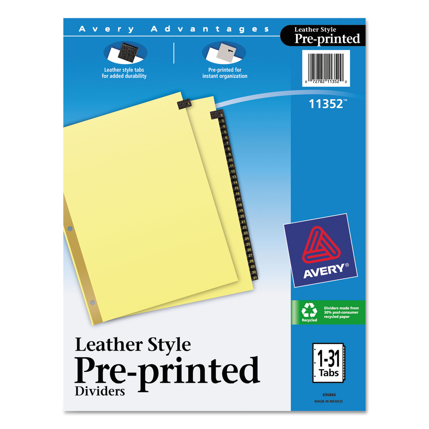  Avery 11352 Preprinted Black Leather Tab Dividers w/Gold Reinforced Edge, 31-Tab, Ltr (AVE11352) 