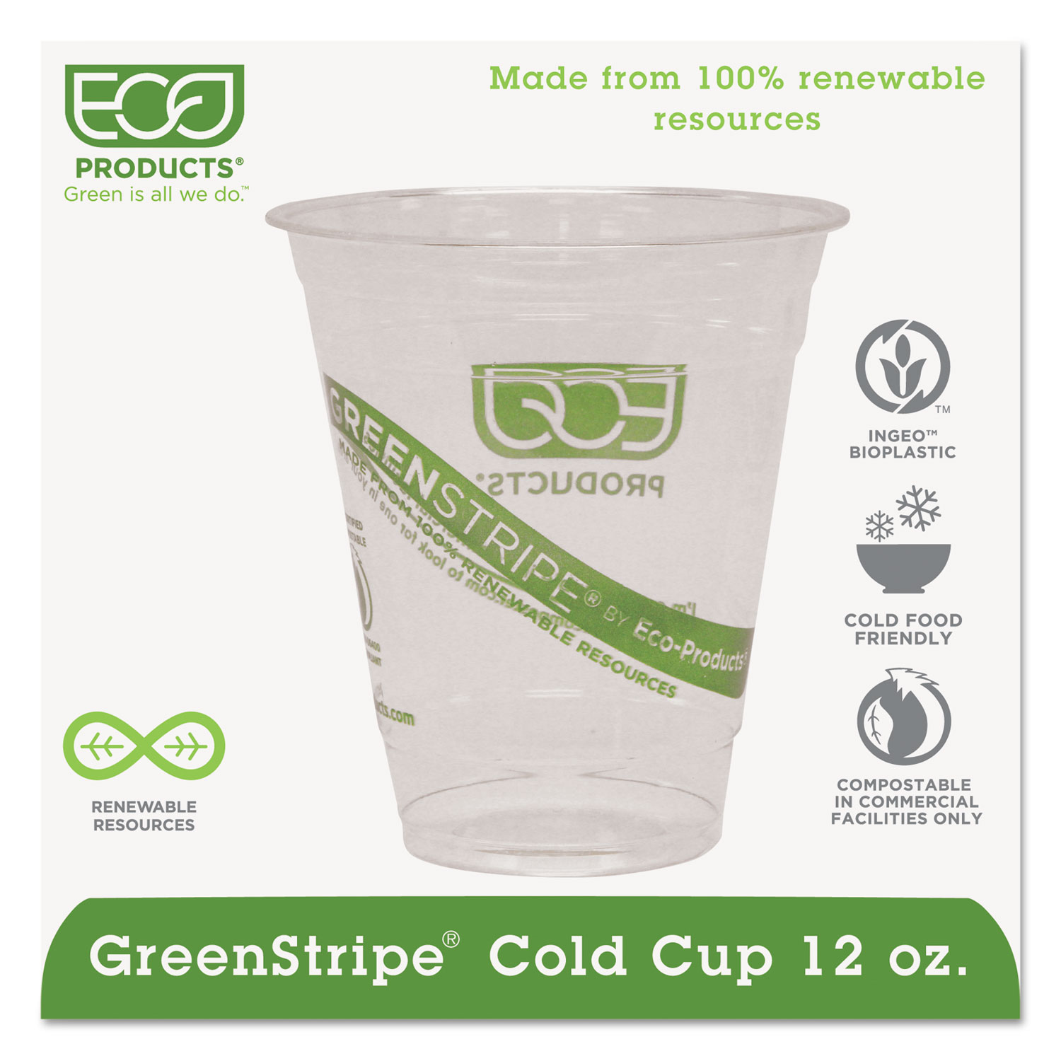 Eco-Products EP-CC12-GS GreenStripe Renewable & Compostable Cold Cups - 12oz., 50/PK, 20 PK/CT (ECOEPCC12GS) 