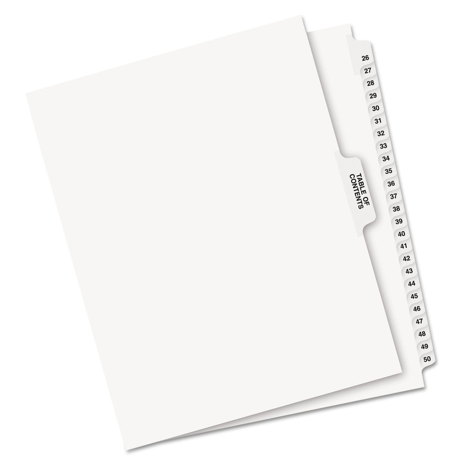 Avery-Style Legal Exhibit Side Tab Divider, Title: 26-50, Letter, White