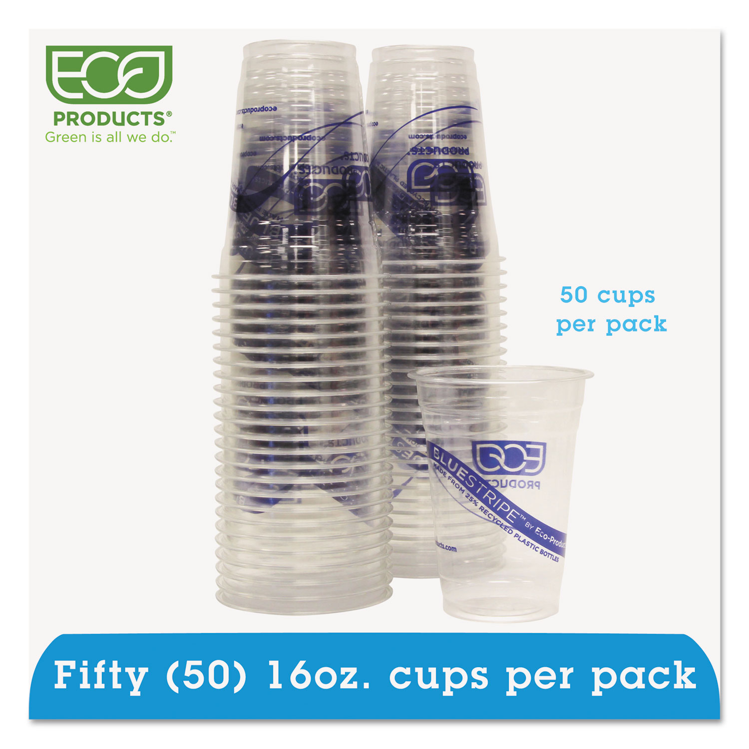  Eco-Products EP-CR16PK BlueStripe 25% Recycled Content Cold Cups Convenience Pack, 16 oz, 50/Pk (ECOEPCR16PK) 