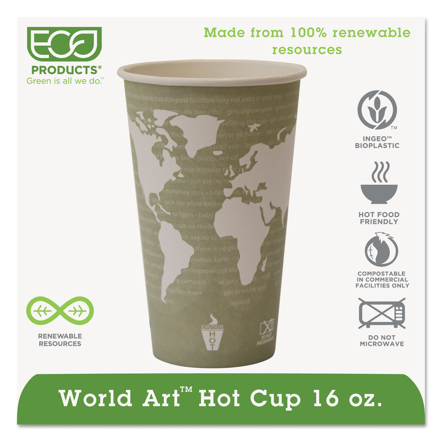  Eco-Products EP-BHC16-WA World Art Renewable Compostable Hot Cups, 16 oz., 50/PK, 20 PK/CT (ECOEPBHC16WA) 