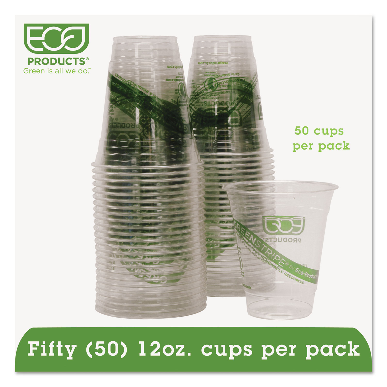 Eco-Products EP-CC12-GSPK GreenStripe Renewable & Compostable Cold Cups Convenience Pack- 12oz., 50/PK (ECOEPCC12GSPK) 