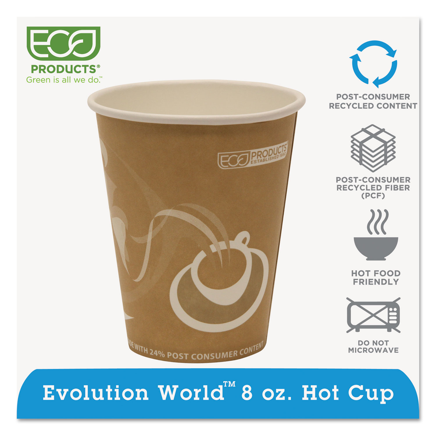  Eco-Products EP-BRHC8-EW Evolution World 24% Recycled Content Hot Cups - 8oz., 50/PK, 20 PK/CT (ECOEPBRHC8EW) 