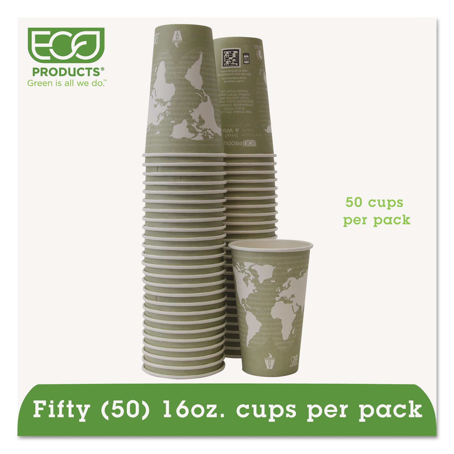  Eco-Products EP-BHC16-WAPK World Art Renewable/Compostable Hot Cups, 16 oz, Moss, 50/Pack, 10 Pack/Carton (ECOEPBHC16WAPKC) 
