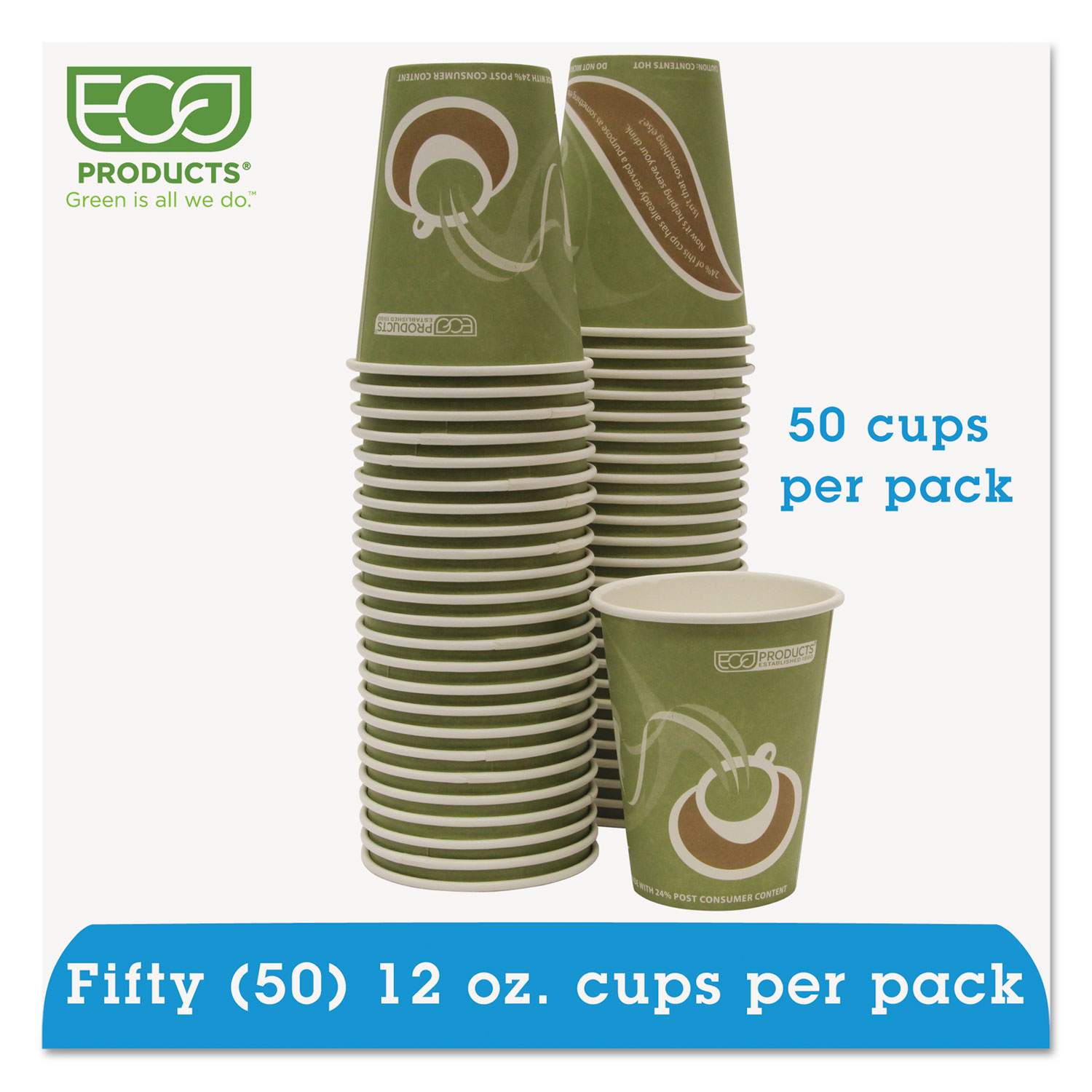  Eco-Products EP-BRHC12-EWPK Evolution World 24% Recycled Content Hot Cups Convenience Pack - 12oz., 50/PK (ECOEPBRHC12EWPK) 