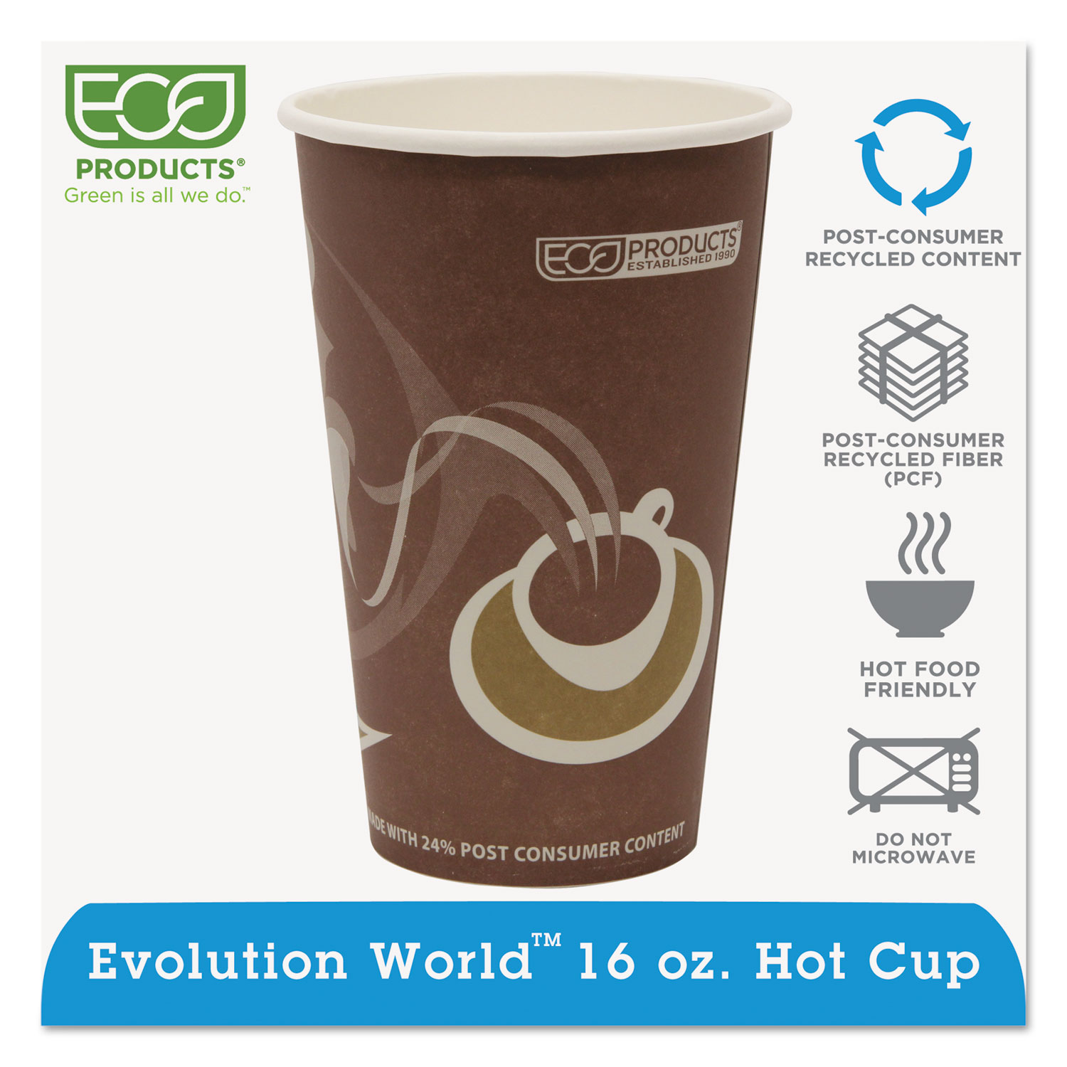  Eco-Products EP-BRHC16-EW Evolution World 24% Recycled Content Hot Cups - 16oz., 50/PK, 20 PK/CT (ECOEPBRHC16EW) 