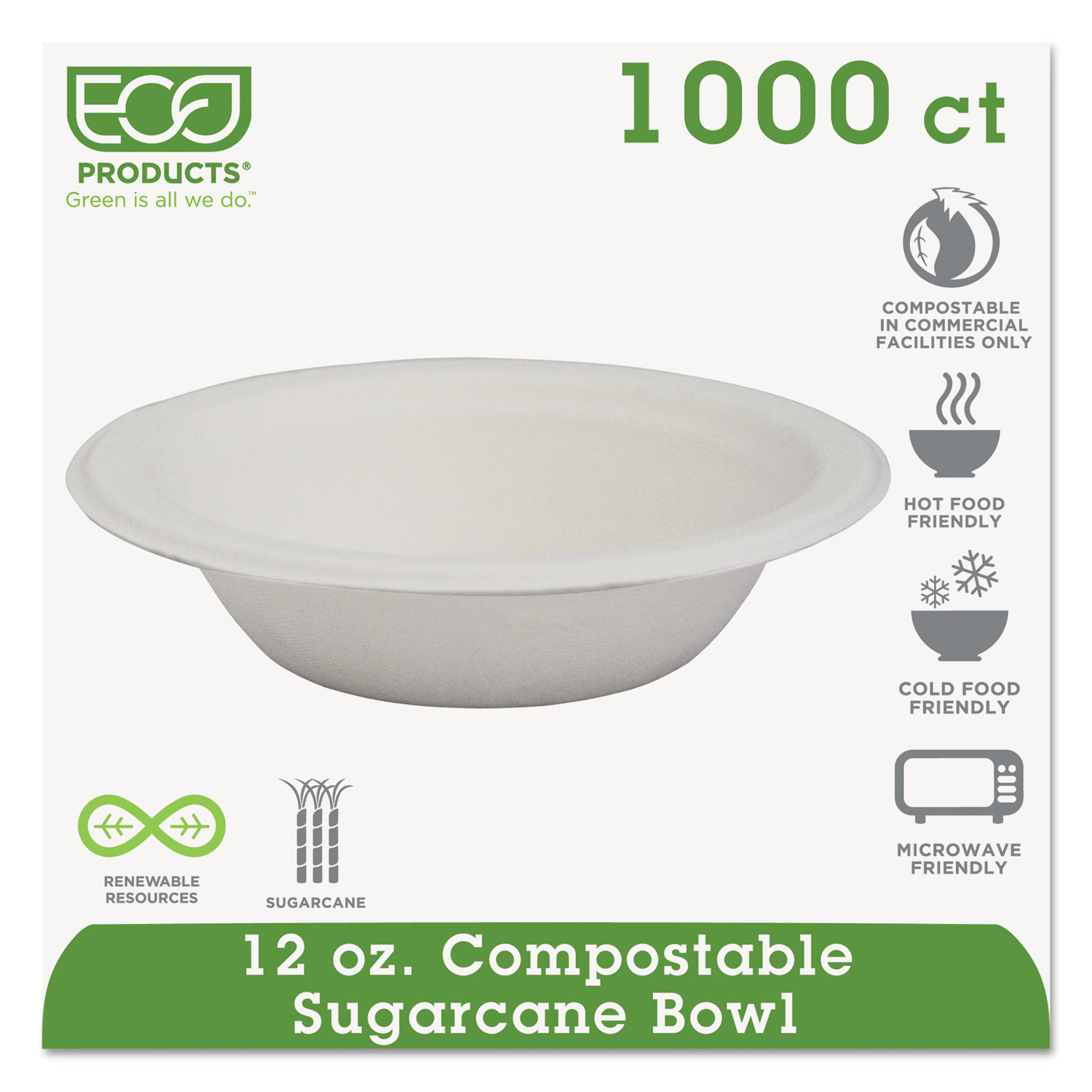  Eco-Products EP-BL12 Renewable & Compostable Sugarcane Bowls - 12oz., 50/PK, 20 PK/CT (ECOEPBL12) 