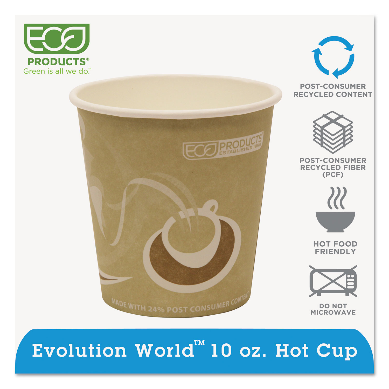 Eco-Products EP-BRHC10-EW Evolution World 24% Recycled Content Hot Cups - 10oz., 50/PK, 20 PK/CT (ECOEPBRHC10EW) 