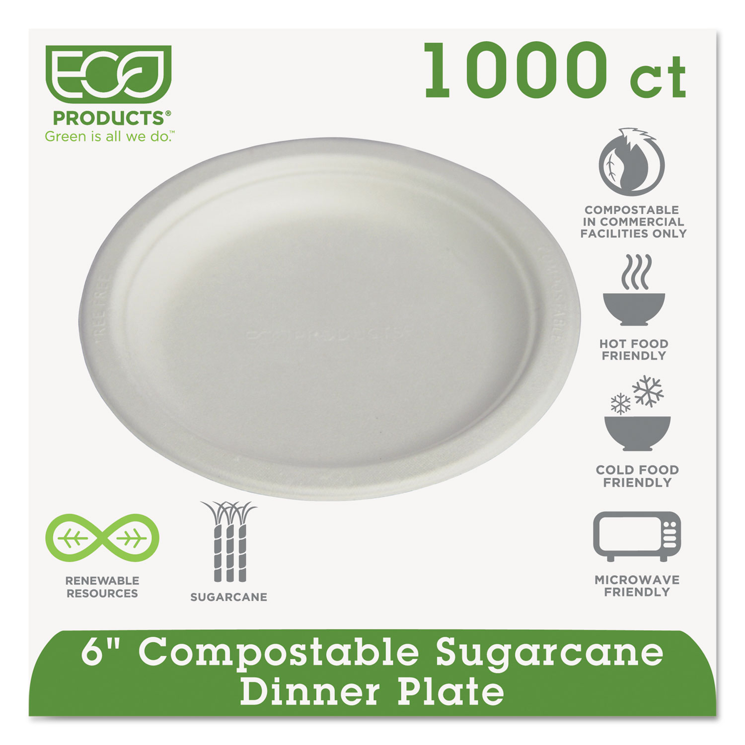  Eco-Products EP-P016PK Renewable & Compostable Sugarcane Plates Convenience Pack, 6, 50/PK, 20 PK/CT (ECOEPP016PKCT) 