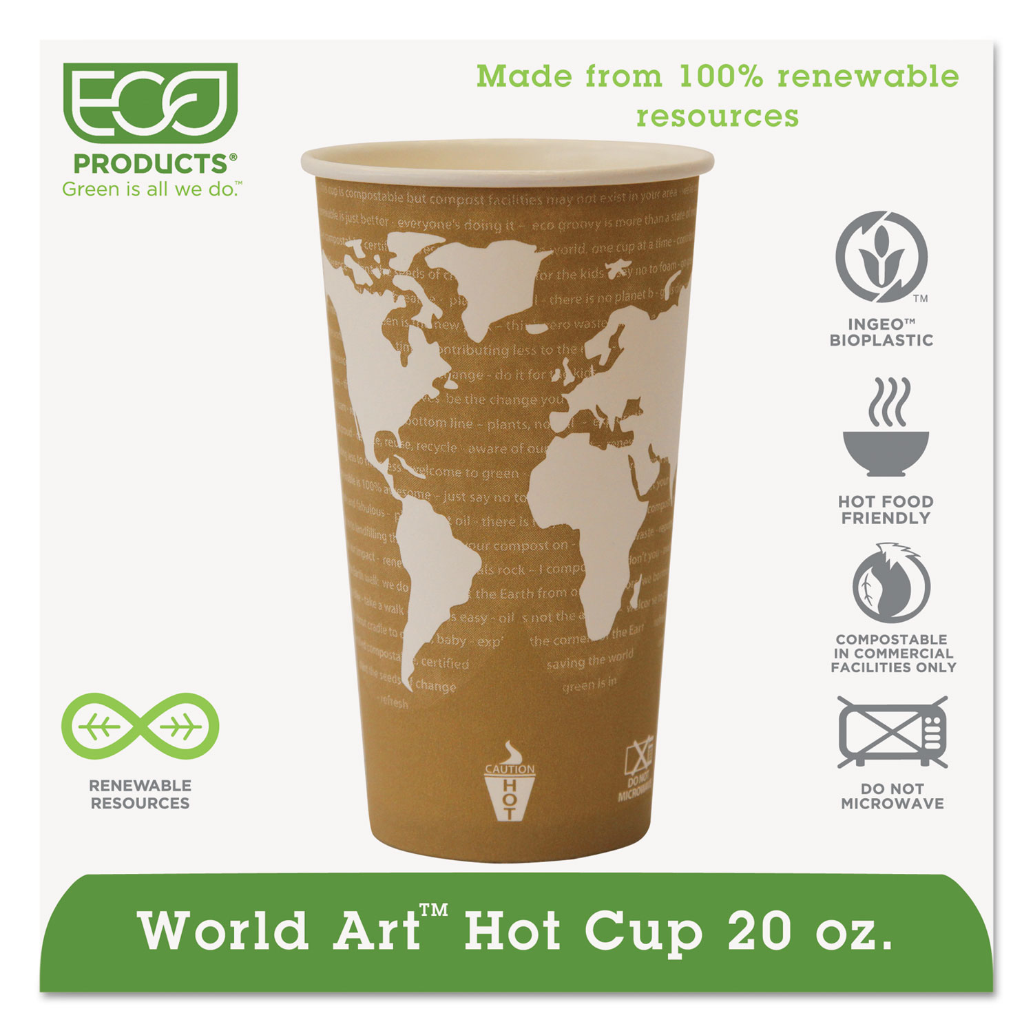  Eco-Products EP-BHC20-WA World Art Renewable Compostable Hot Cups, 20 oz., 50/PK, 20 PK/CT (ECOEPBHC20WA) 