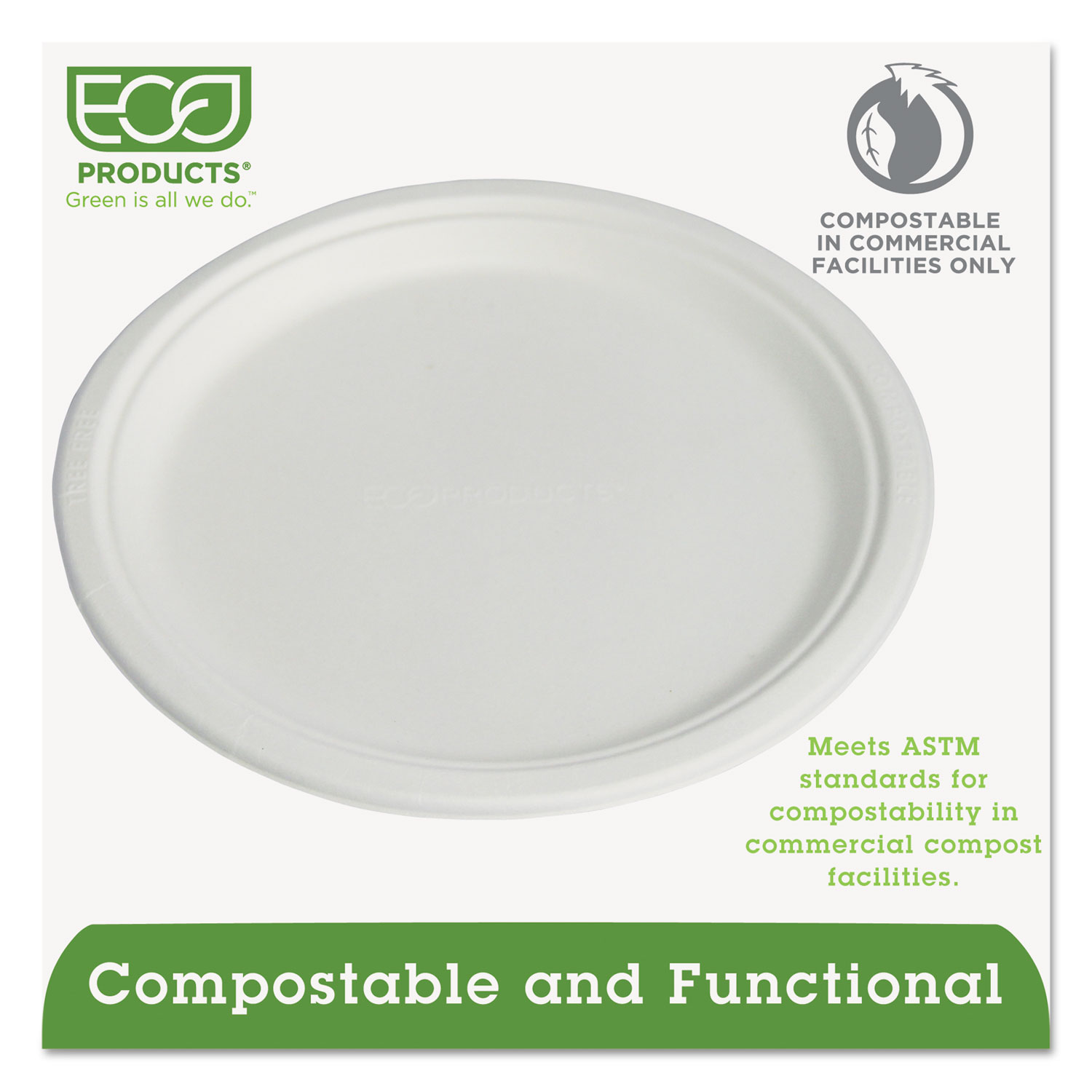 Compostable Sugarcane Dinnerware, 10 Plate, Natural White, 50/Pack, 10 Pk/Ctn