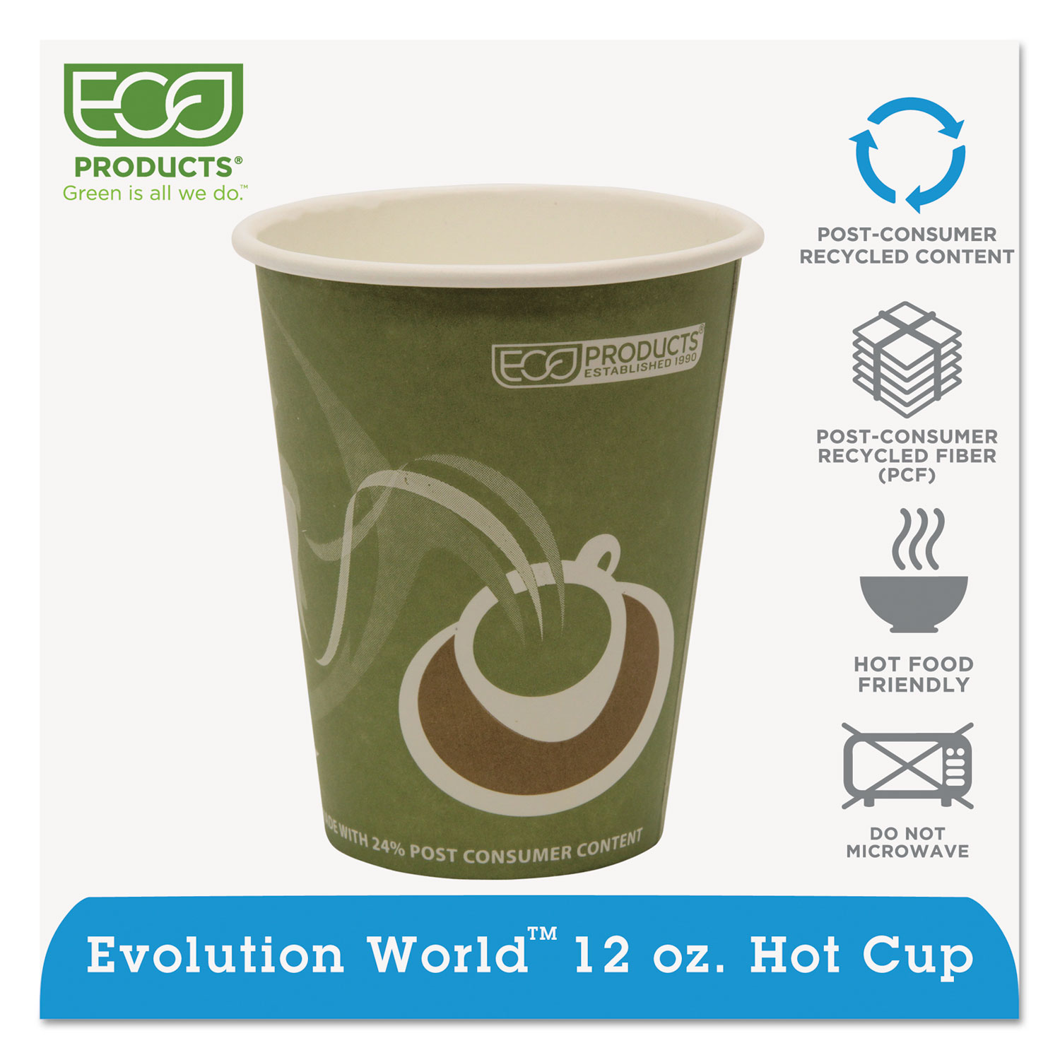  Eco-Products EP-BRHC12-EW Evolution World 24% Recycled Content Hot Cups - 12oz., 50/PK, 20 PK/CT (ECOEPBRHC12EW) 