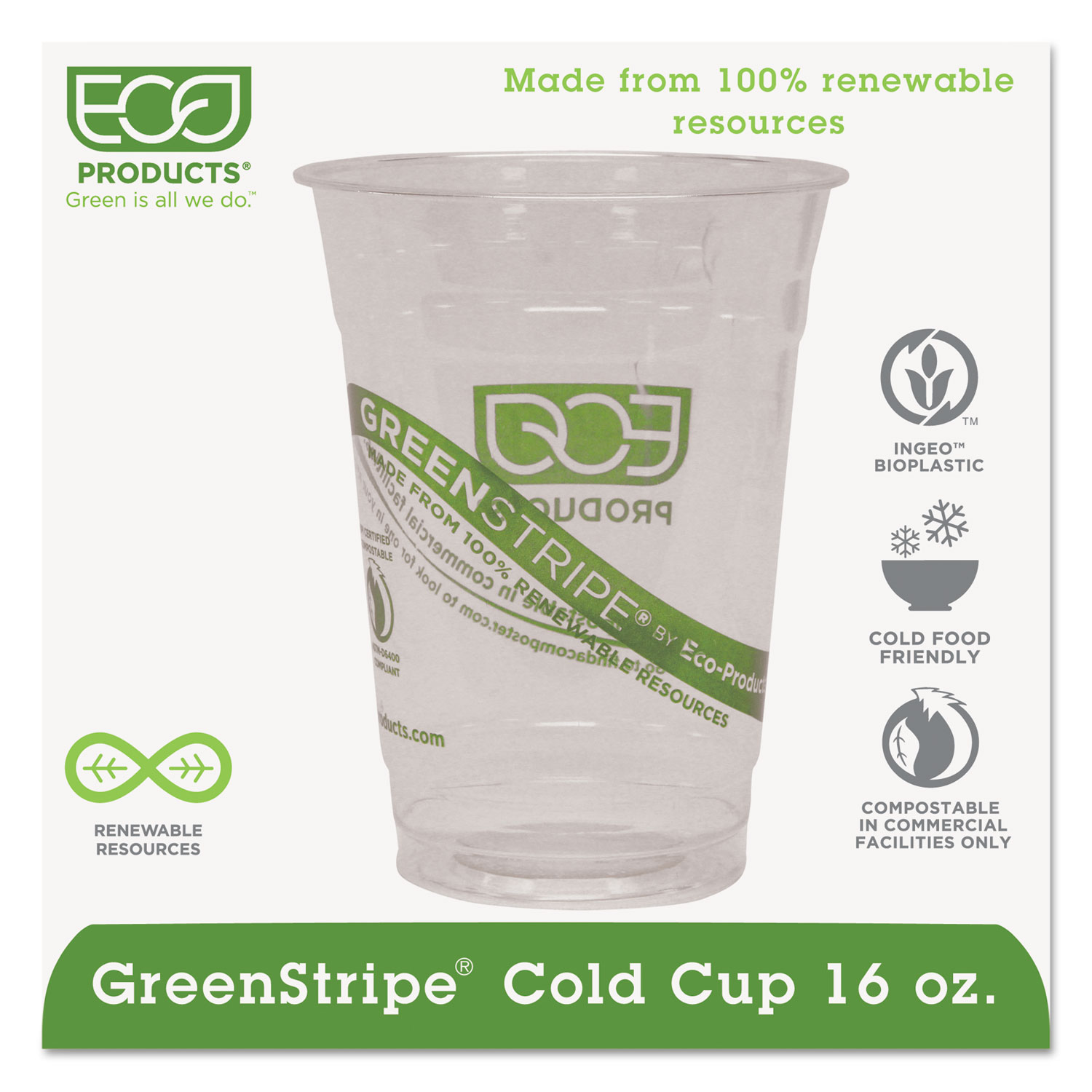  Eco-Products EP-CC16-GS GreenStripe Renewable & Compostable Cold Cups - 16oz., 50/PK, 20 PK/CT (ECOEPCC16GS) 
