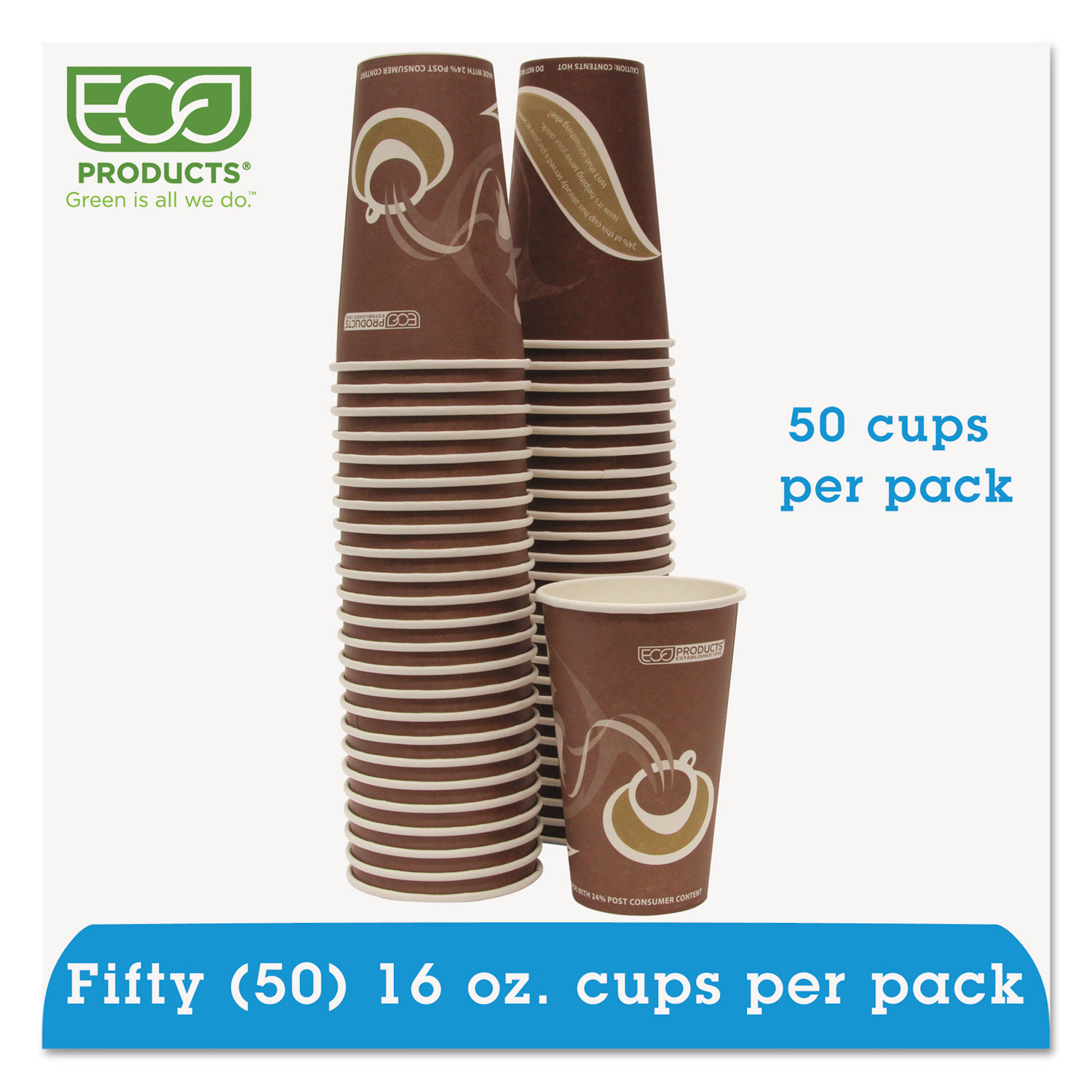  Eco-Products EP-BRHC16-EWPK Evolution World 24% Recycled Content Hot Cups Convenience Pack - 16oz., 50/PK (ECOEPBRHC16EWPK) 