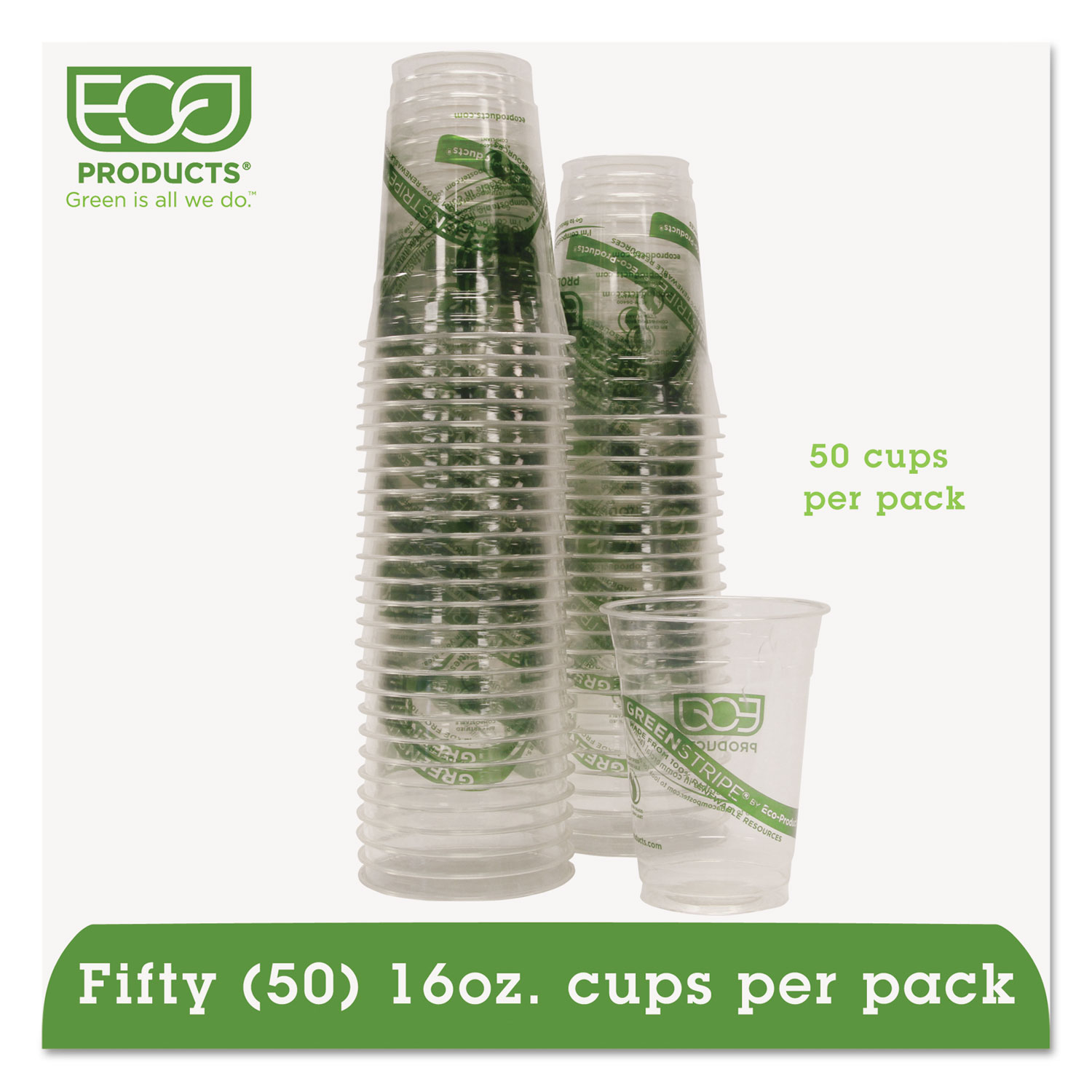 Eco-Products EP-CC16-GSPK GreenStripe Renewable/Compostable Cold Cups Convenience Pack, 16oz, 50/PK (ECOEPCC16GSPK) 