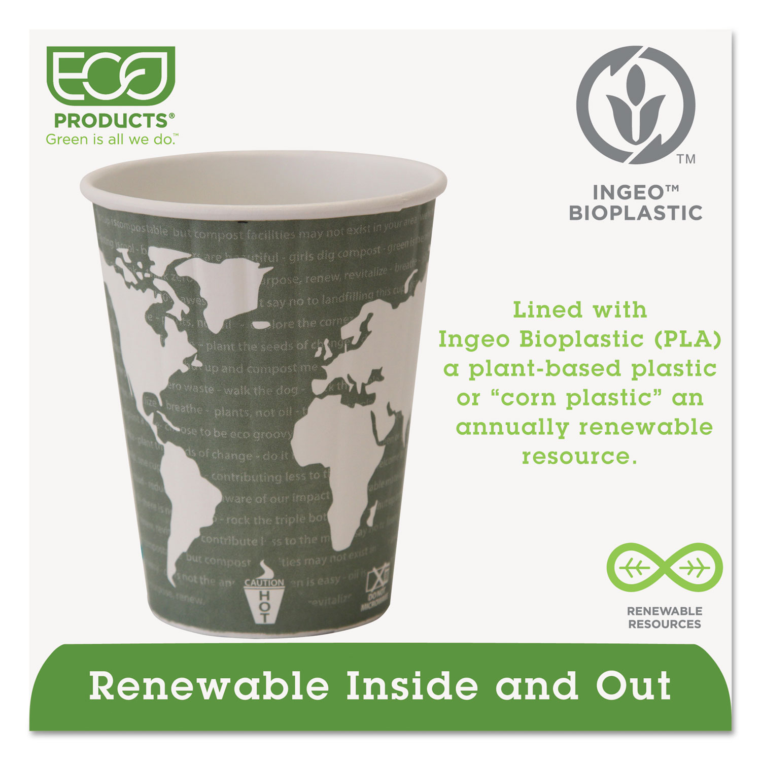 World Art Renewable & Compostable Insulated Hot Cups - 12oz., 40/PK, 15 PK/CT