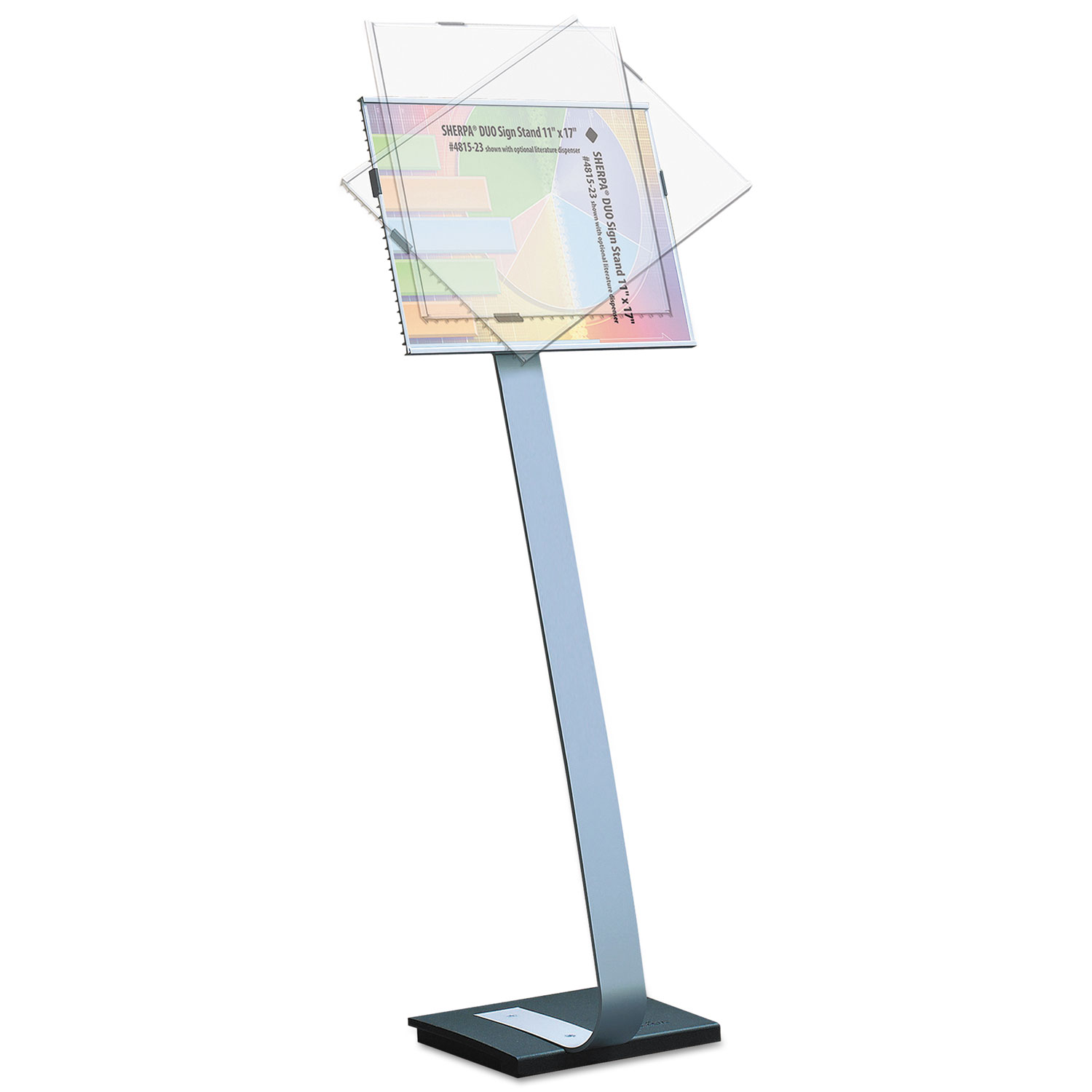 Info Sign Duo Floor Stand, Tabloid-Size Inserts, 15 x 44 1/2, Clear