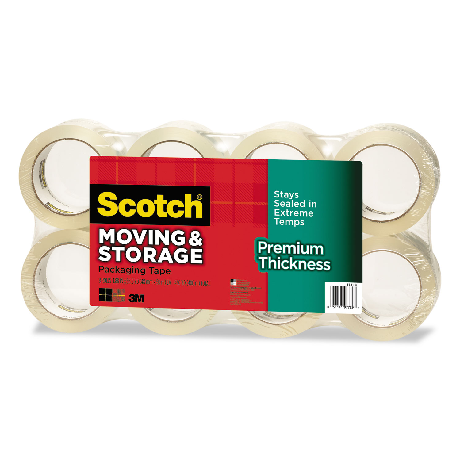 Moving & Storage Tape Premium Thickness, 1.88 x 60 yds, 3 Core, Clear, 8/Pack