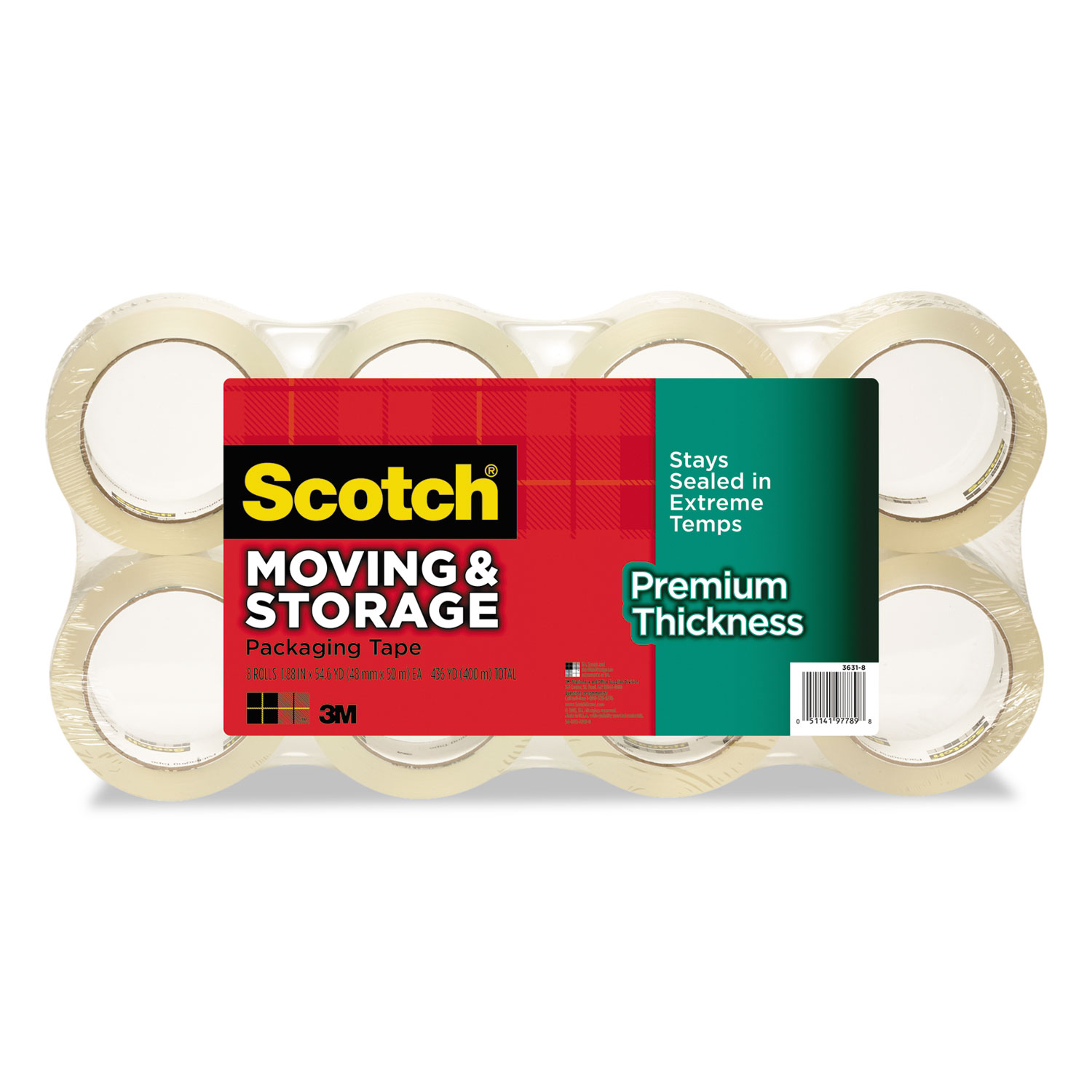  Scotch 3631-54-8 Moving and Storage Packaging Tape - Premium Thickness, 3 Core, 1.88 x 60 yds, Clear, 8/Pack (MMM3631548) 