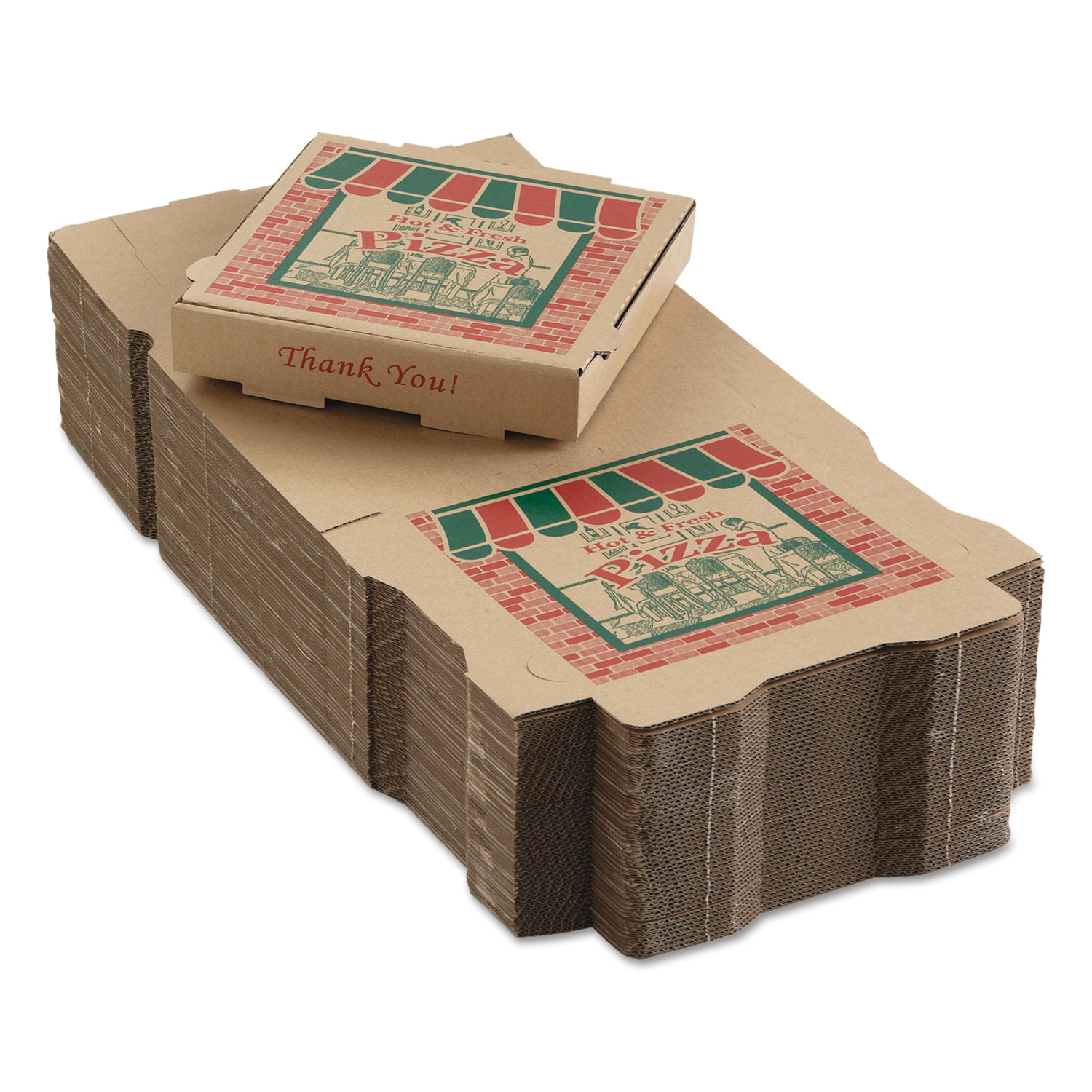 Corrugated Pizza Boxes, 10 x 10 x 1 3/4, Kraft, 50/Carton