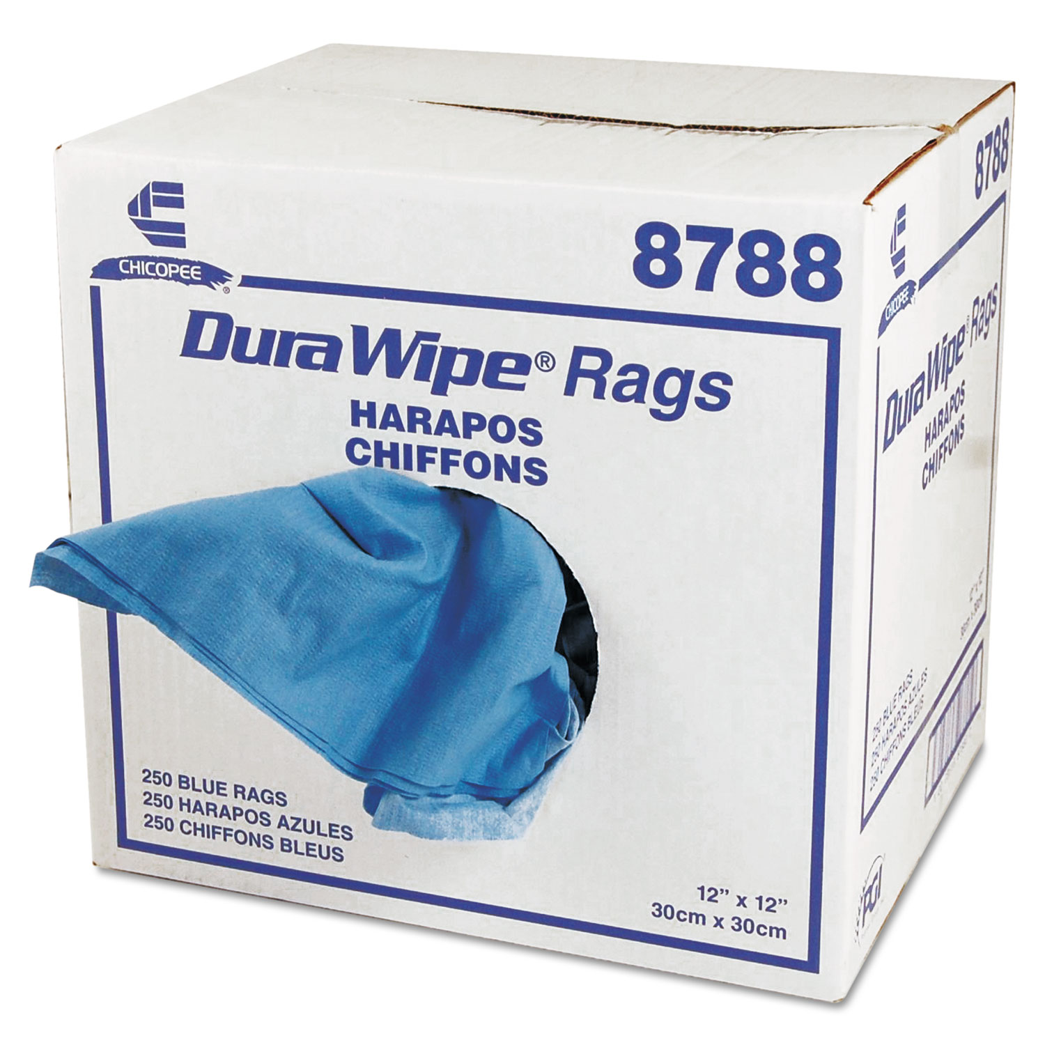  Chix 8788 DuraWipe General Purpose Towels, 12 x 12, Blue, 250/Carton (CHI8788) 
