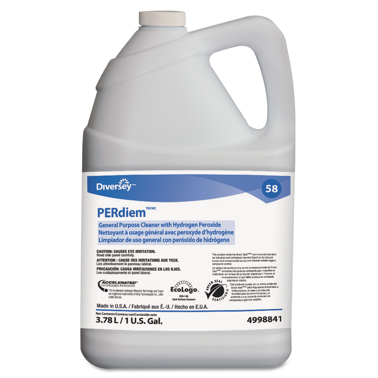  Diversey 94998841 PERdiem Concentrated General Purpose Cleaner - Hydrogen Peroxide, 1gal, Bottle (DVO94998841) 