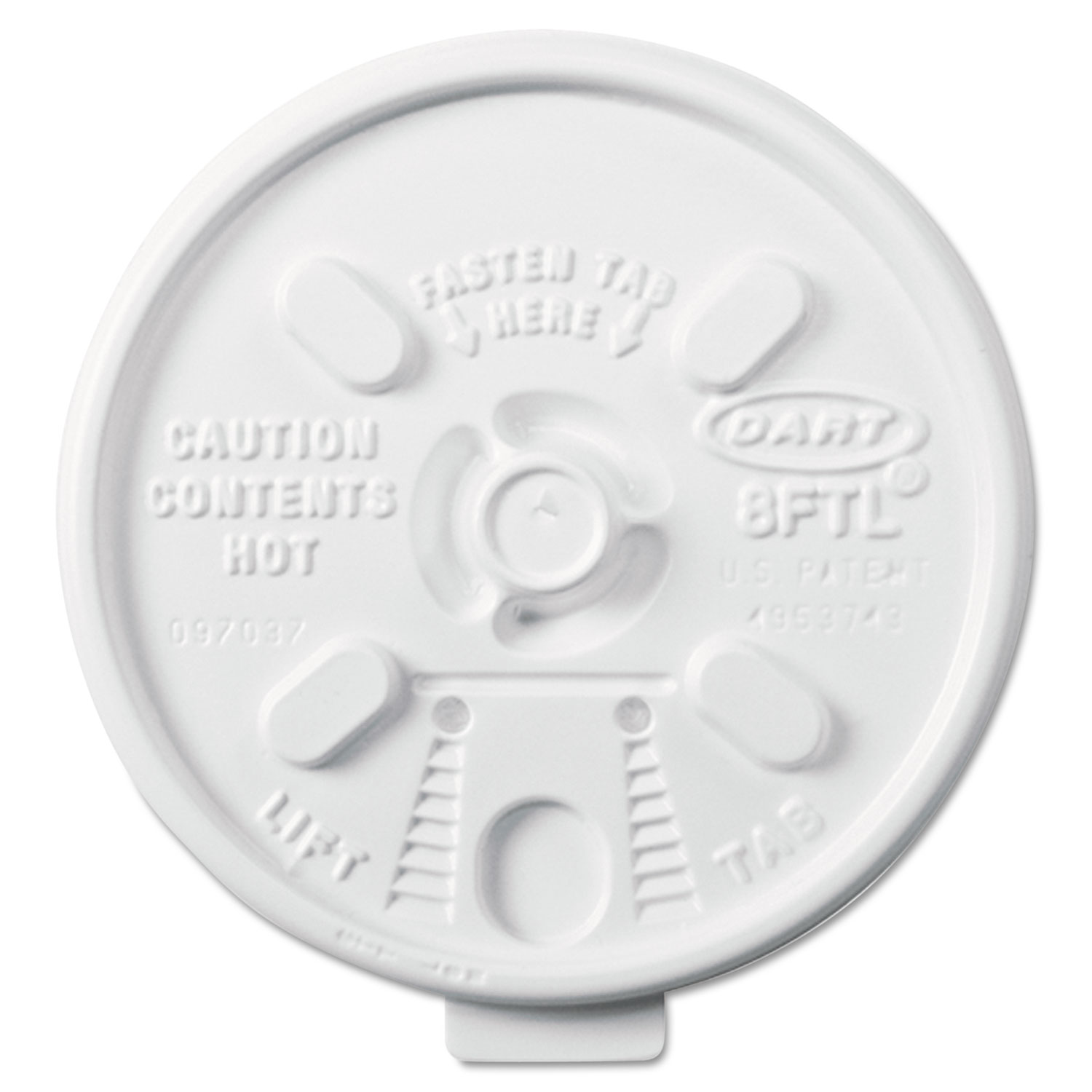  Dart 8FTL Lift n' Lock Plastic Hot Cup Lids, 6-10oz Cups, White, 1000/Carton (DCC8FTL) 