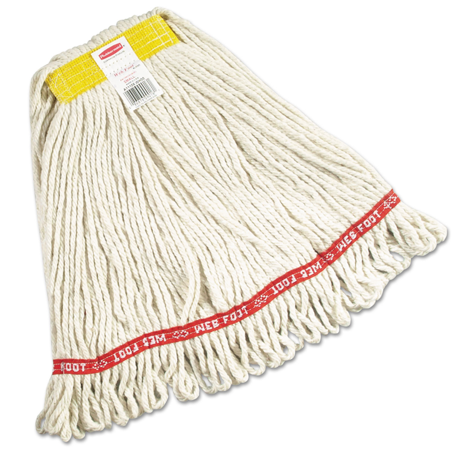  Rubbermaid Commercial FGA11106WH00 Web Foot Wet Mops, Cotton/Synthetic, White, Small, 1 Yellow Headband,6/Carton (RCPA111WHI) 