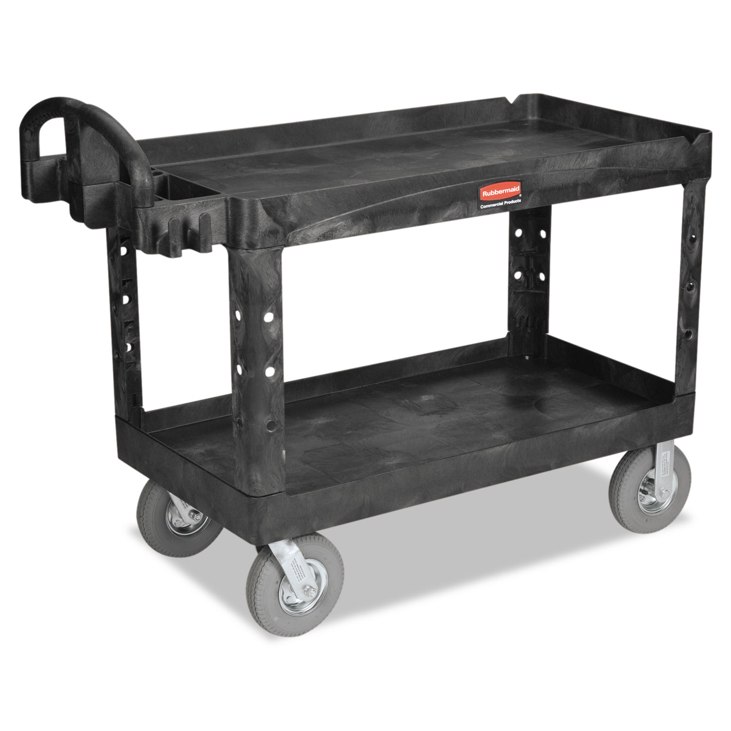  Rubbermaid Commercial FG454600BLA Heavy-Duty 2-Shelf Utility Cart, TPR Casters, 26w x 55d x 33.25h, Black (RCP4546BLA) 