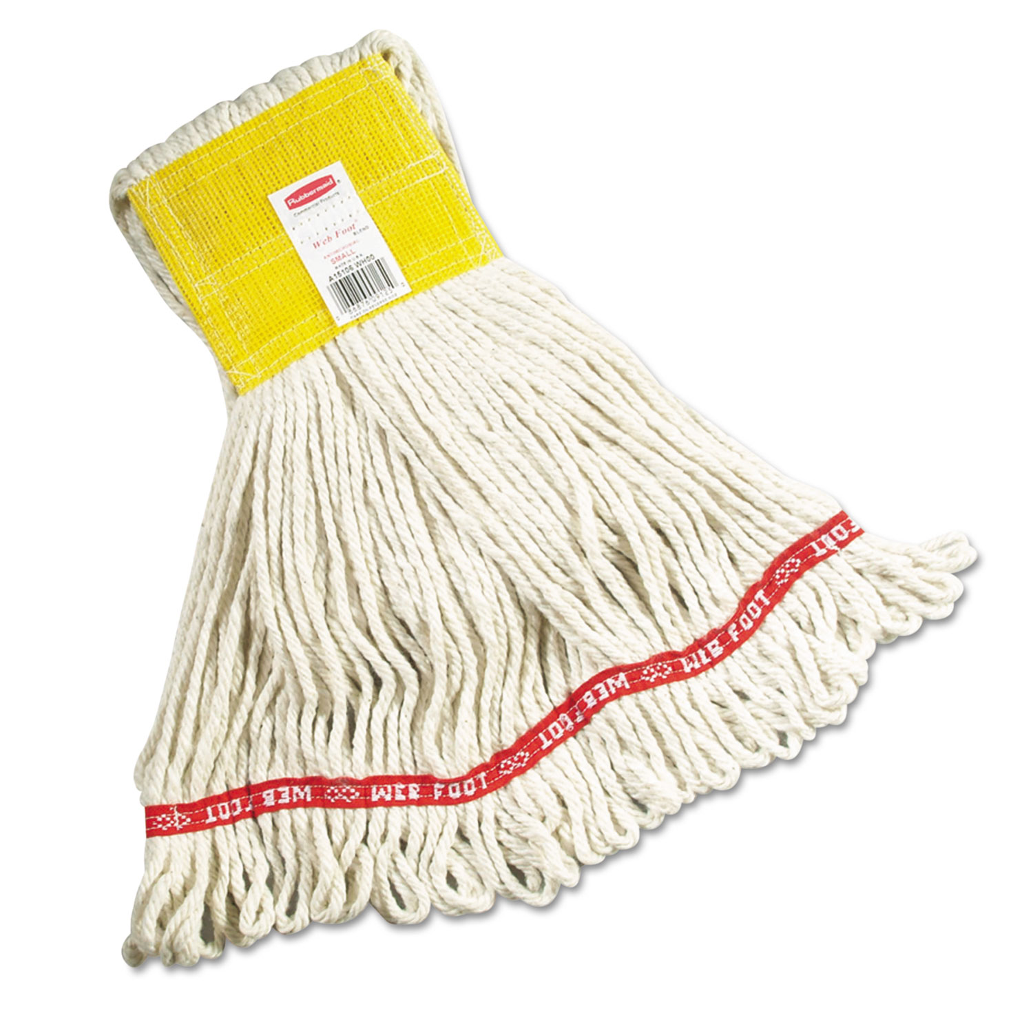 Rubbermaid® Commercial Web Foot Wet Mops, Cotton/Synthetic, White, Small, 5-in. Yellow Headband