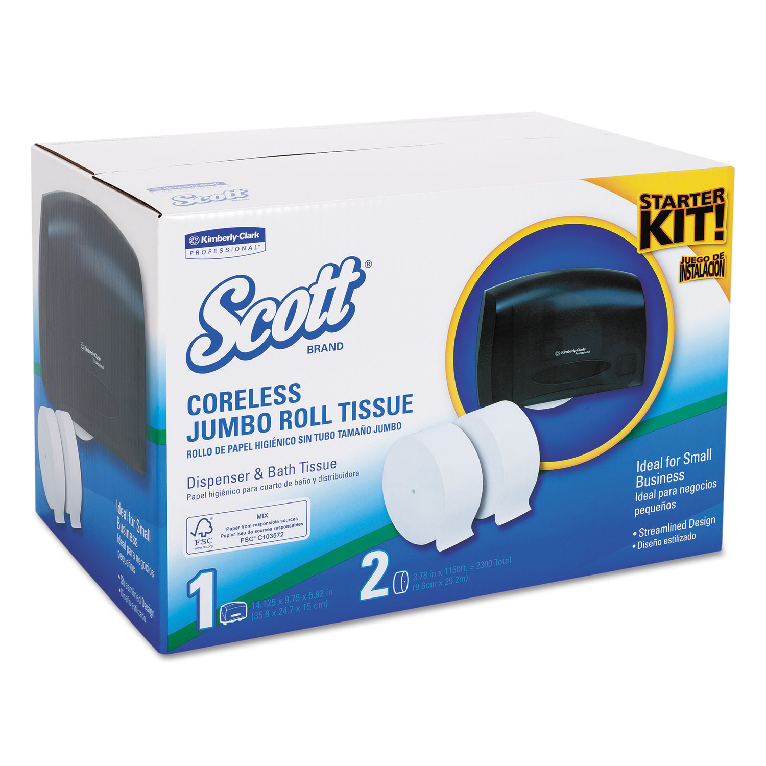 Coreless JRT Bath Tissue Dispenser Kit, 17.25 x 11.81 x 11.56, Smoke/White