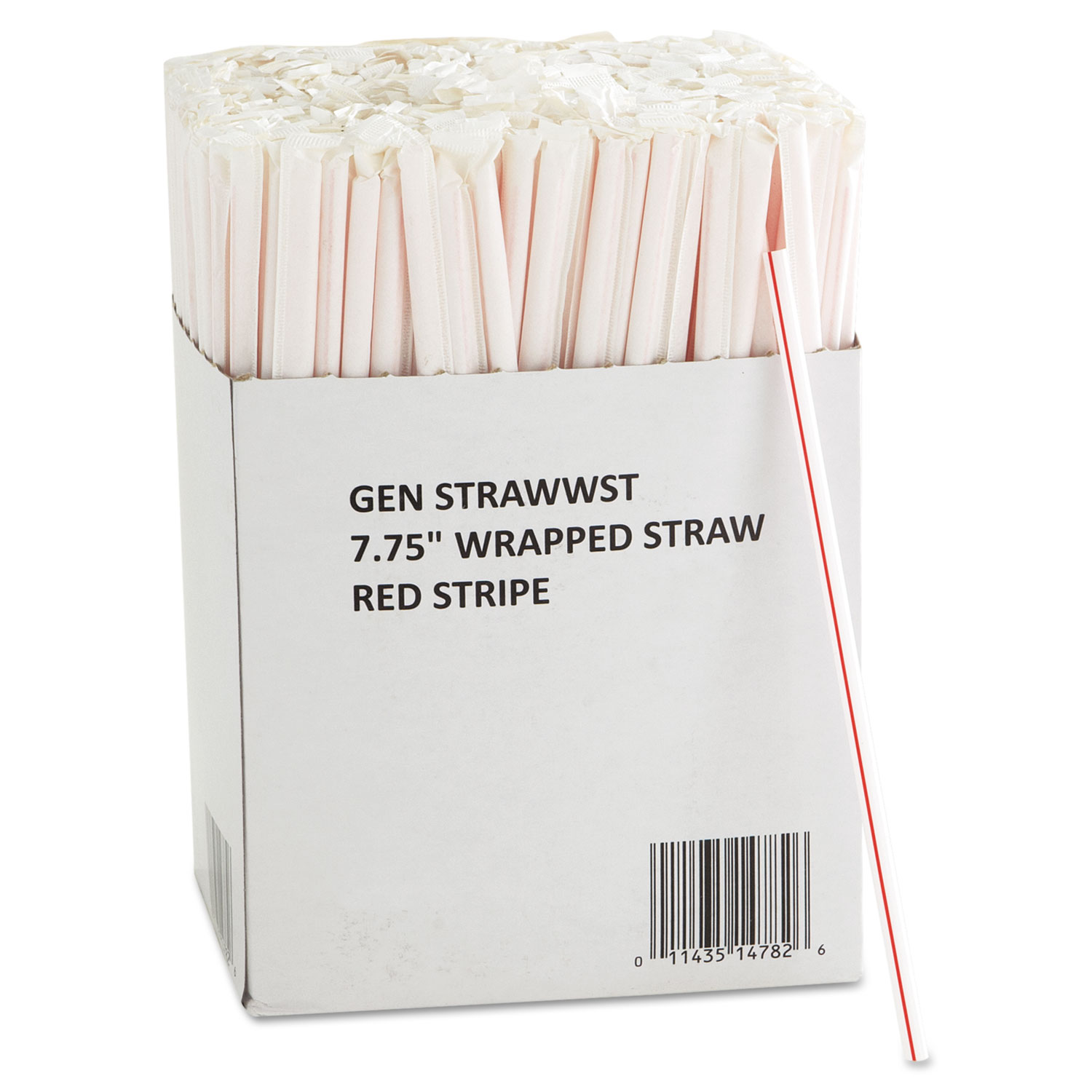  GEN GENSTRAWWST Wrapped Jumbo Straws, 7 3/4, White w/Red Stripes, 24/Carton (GENSTRAWWST) 