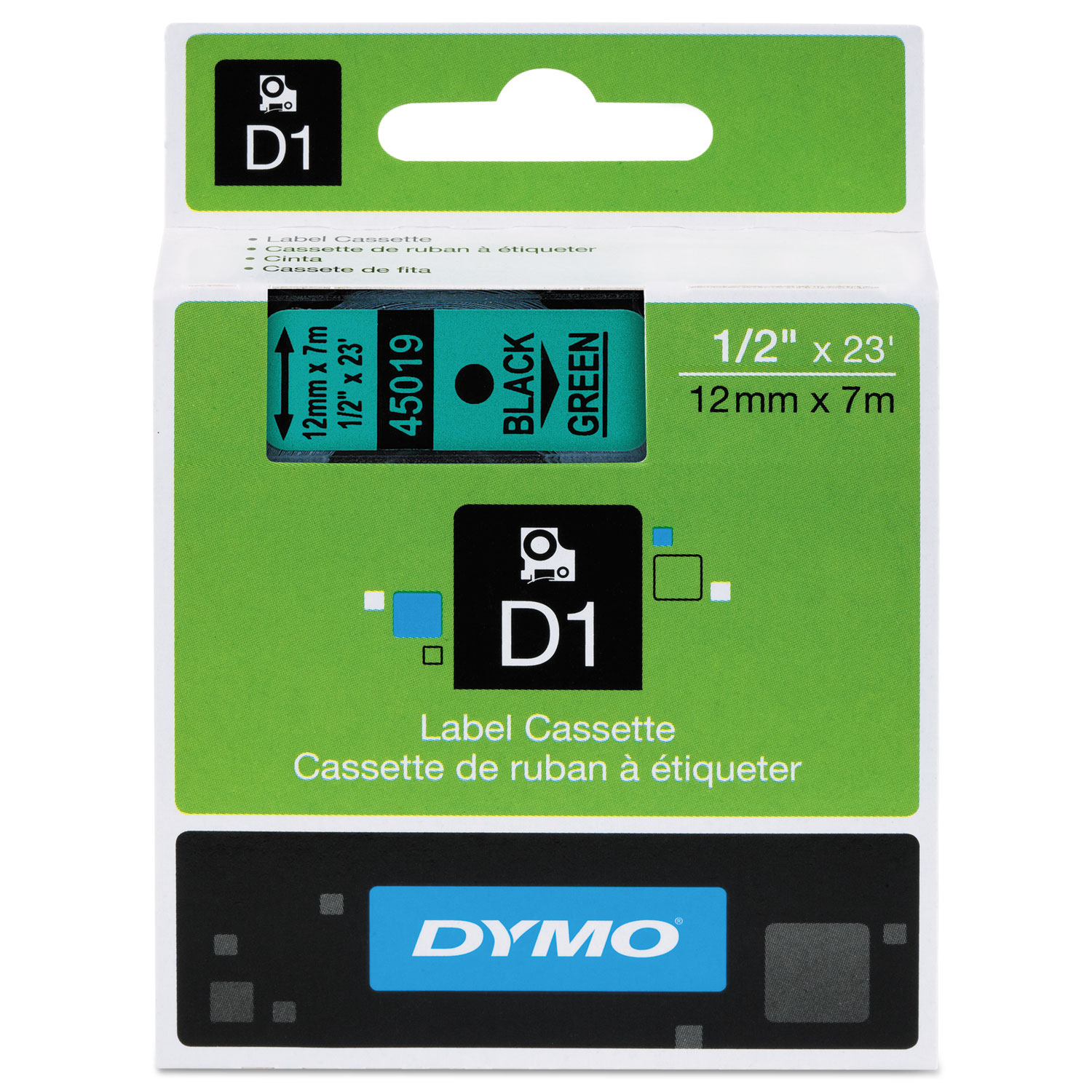  DYMO 45019 D1 High-Performance Polyester Removable Label Tape, 0.5 x 23 ft, Black on Green (DYM45019) 