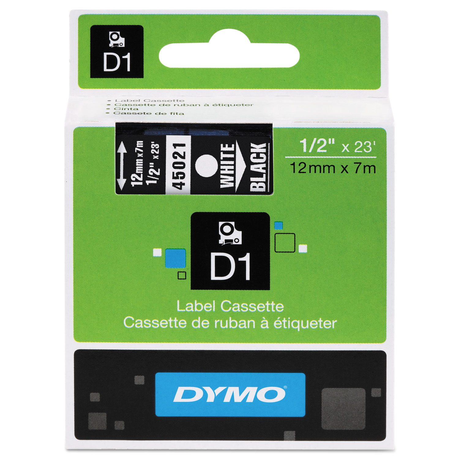  DYMO 45021 D1 High-Performance Polyester Removable Label Tape, 0.5 x 23 ft, White on Black (DYM45021) 