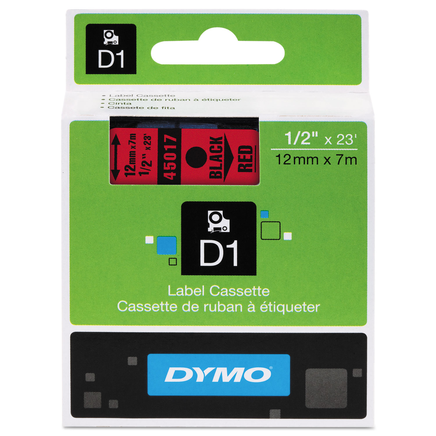  DYMO 45017 D1 High-Performance Polyester Removable Label Tape, 0.5 x 23 ft, Black on Red (DYM45017) 