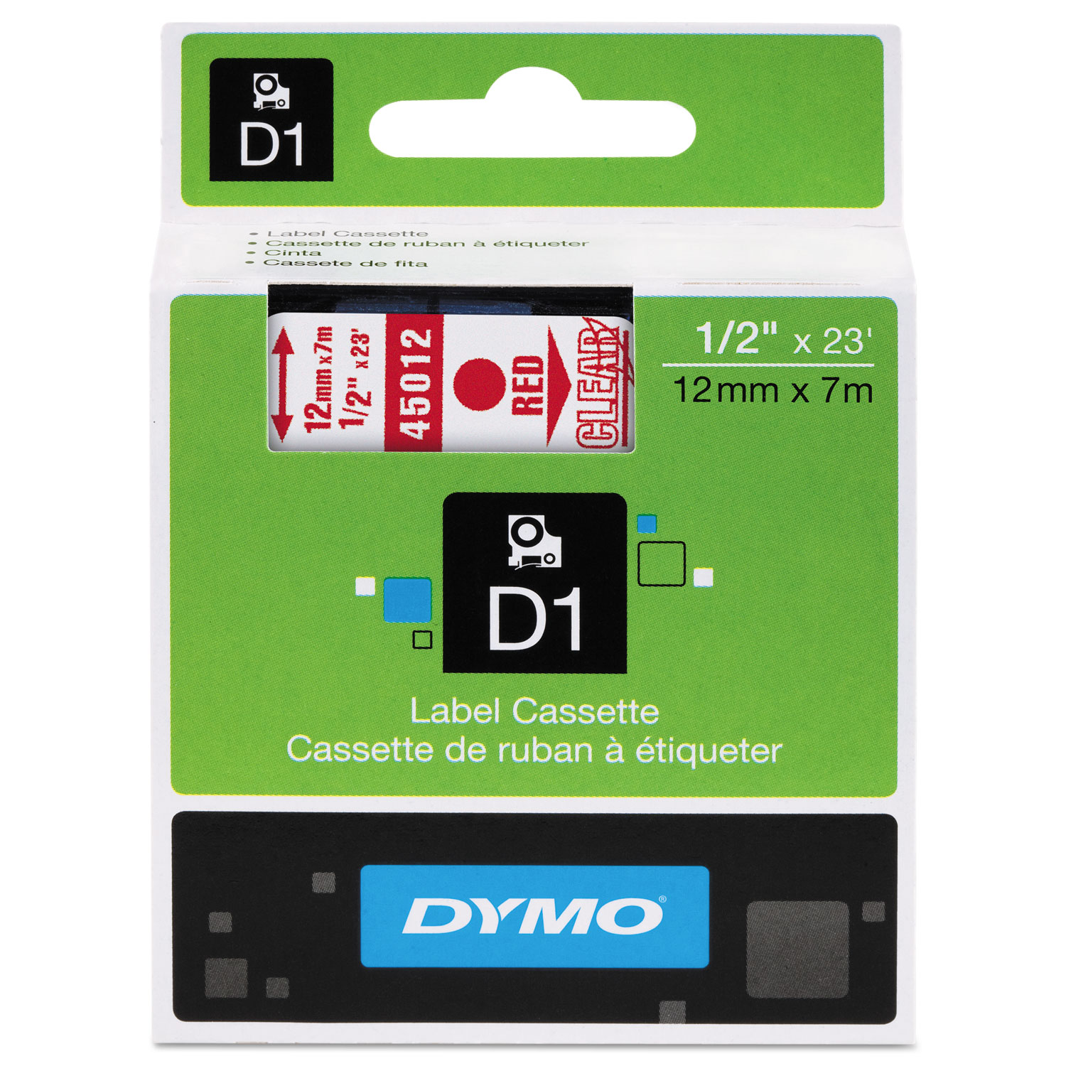  DYMO 45012 D1 High-Performance Polyester Removable Label Tape, 0.5 x 23 ft, Red on Clear (DYM45012) 