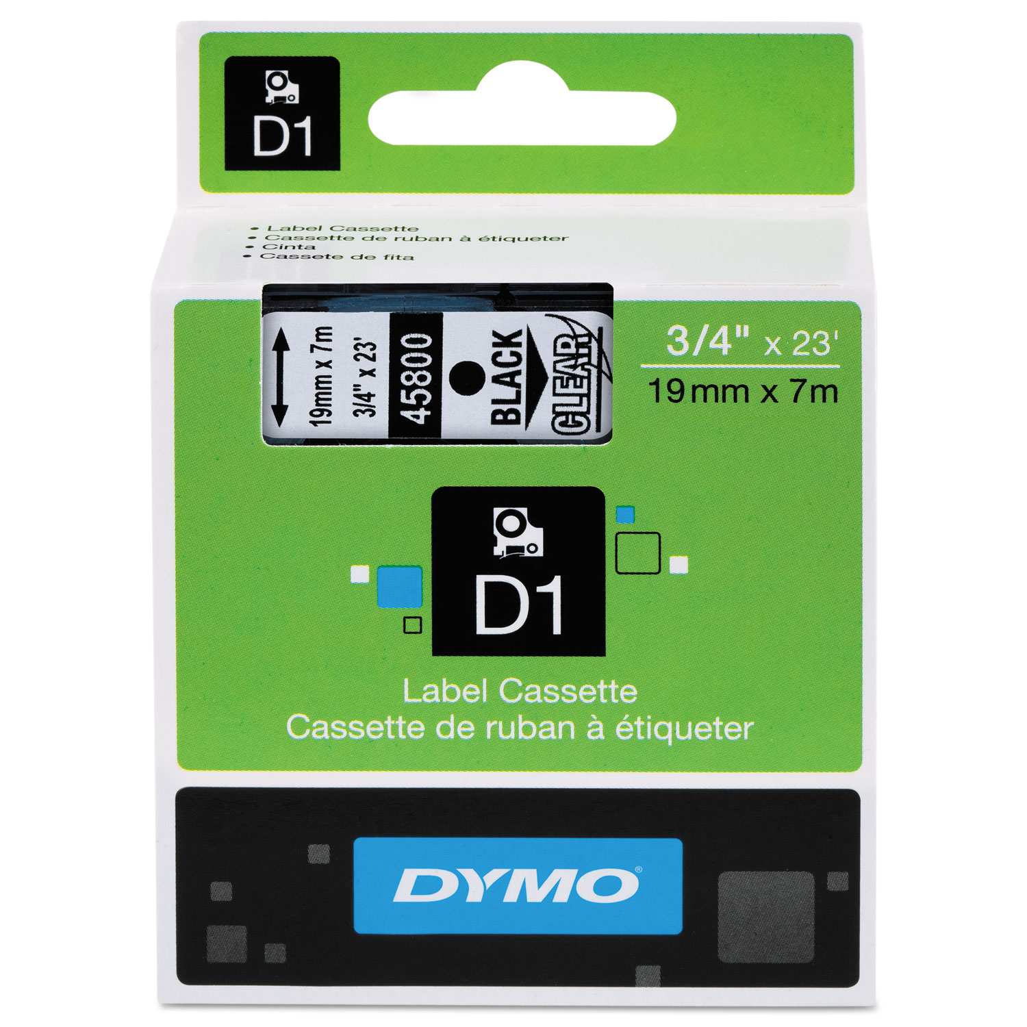 D1 High-Performance Polyester Removable Label Tape, 3/4 x 23 ft, Black on Clear