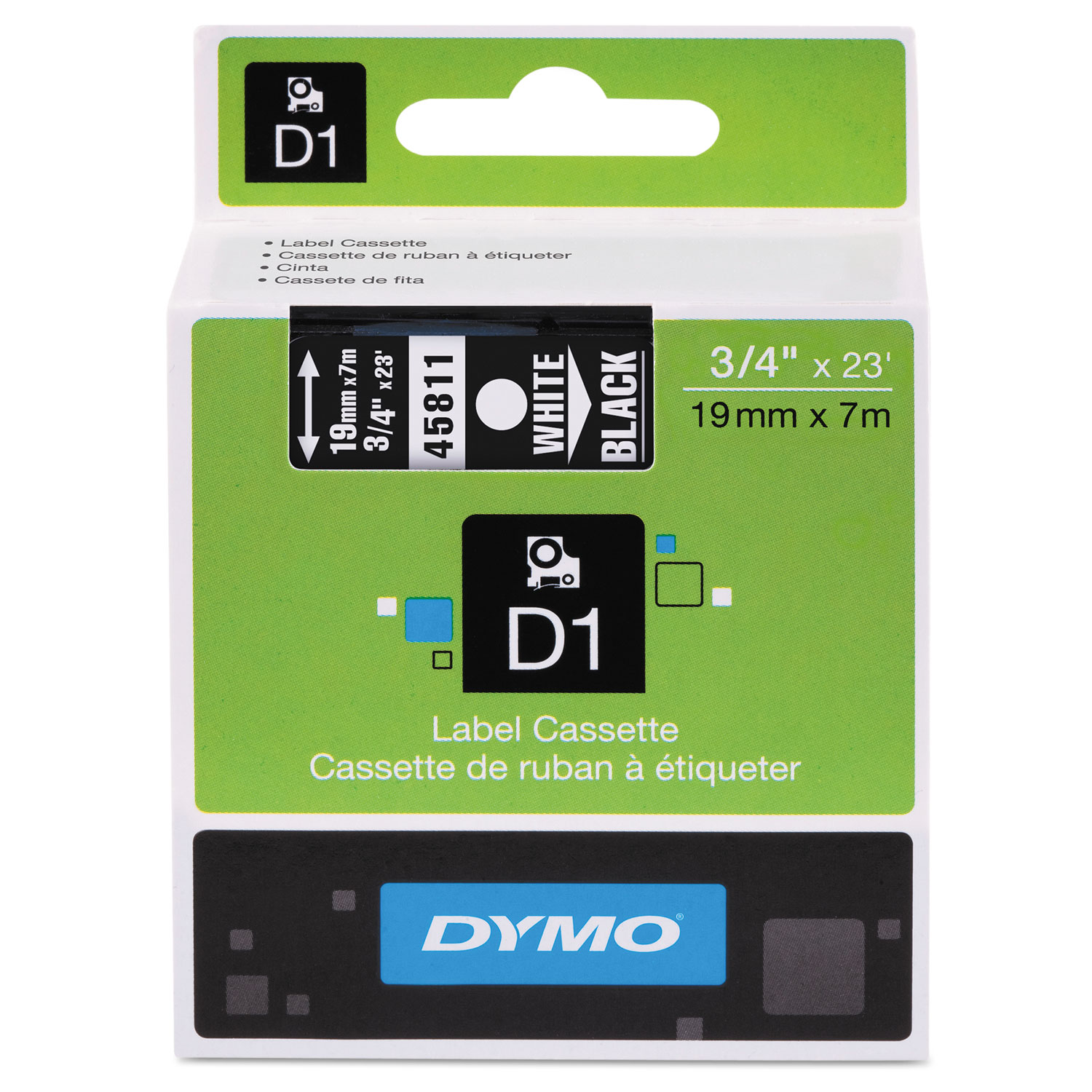  DYMO 45811 D1 High-Performance Polyester Removable Label Tape, 0.75 x 23 ft, White on Black (DYM45811) 