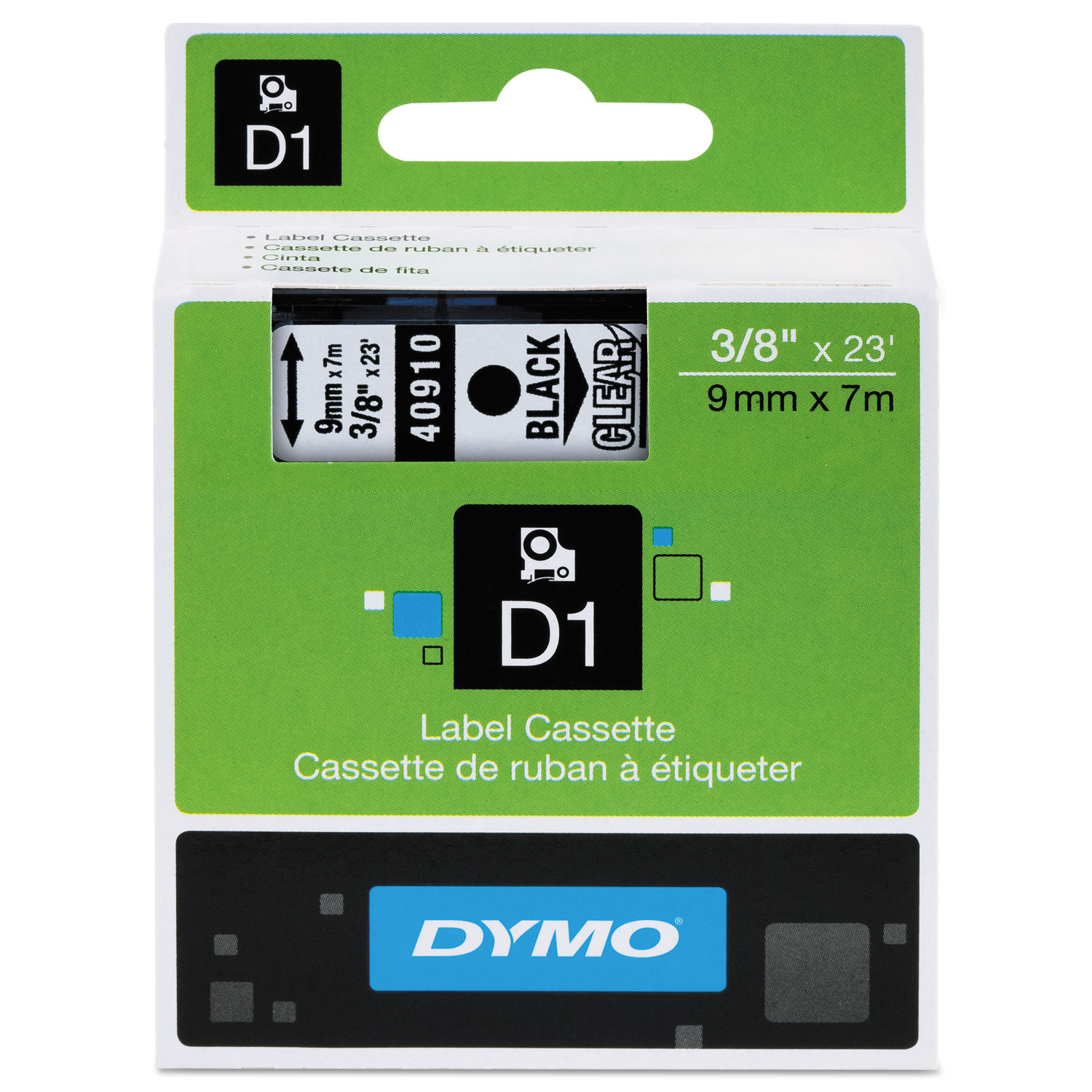  DYMO 40910 D1 High-Performance Polyester Removable Label Tape, 0.37 x 23 ft, Black on Clear (DYM40910) 