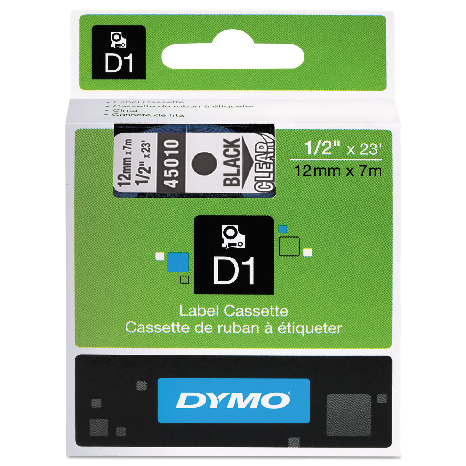  DYMO 45010 D1 High-Performance Polyester Removable Label Tape, 0.5 x 23 ft, Black on Clear (DYM45010) 