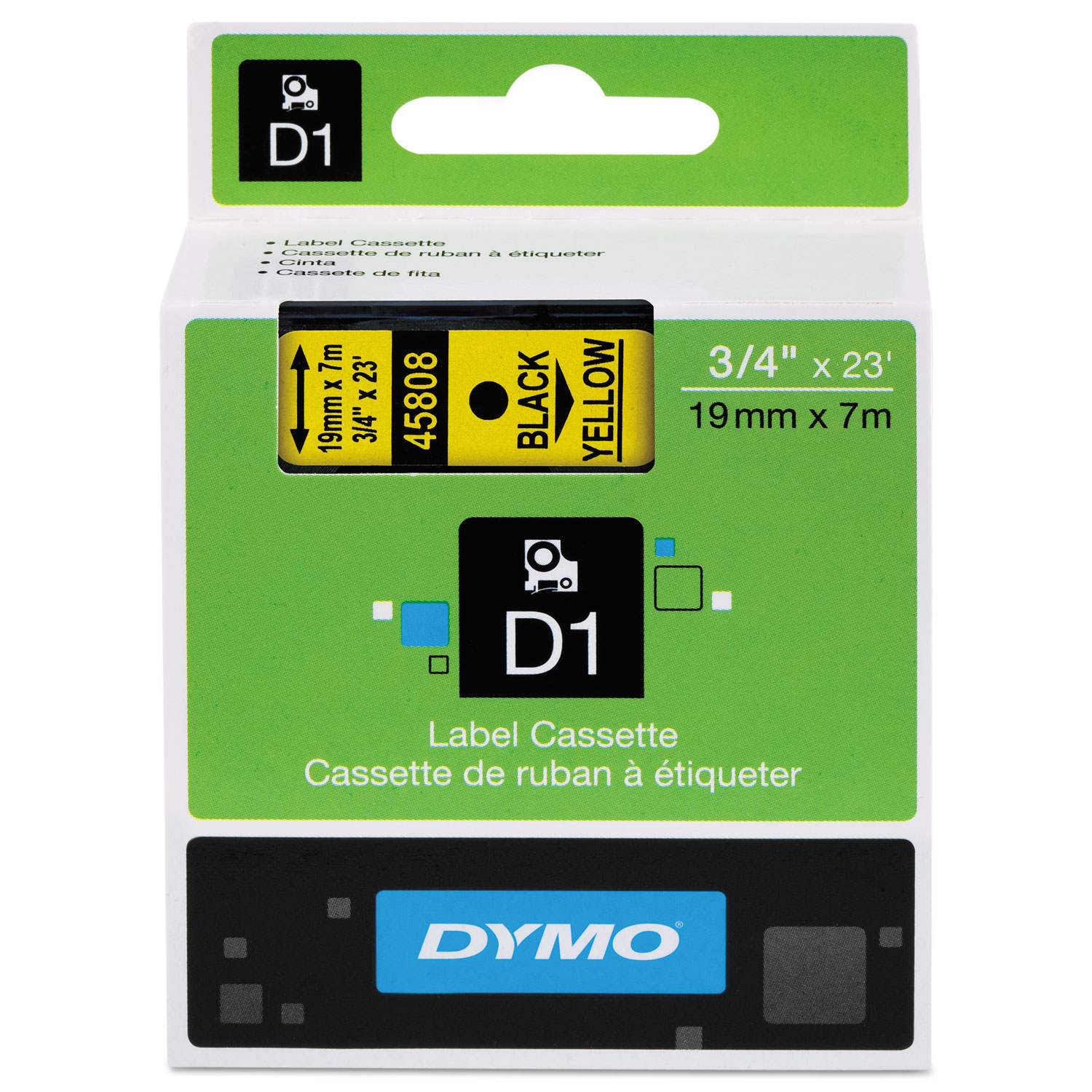  DYMO 45808 D1 High-Performance Polyester Removable Label Tape, 0.75 x 23 ft, Black on Yellow (DYM45808) 