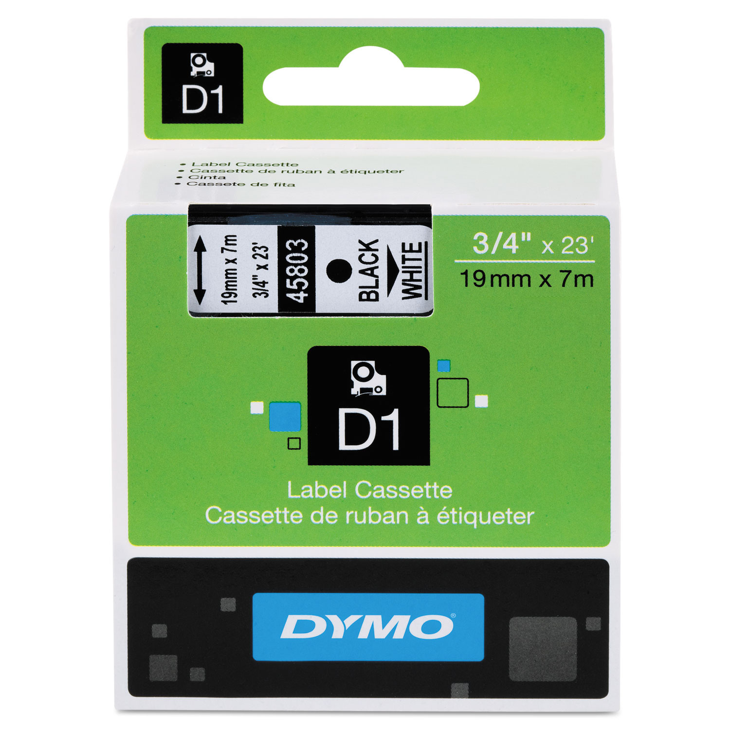 D1 High-Performance Polyester Removable Label Tape, 0.75" x 23 ft, Black on White