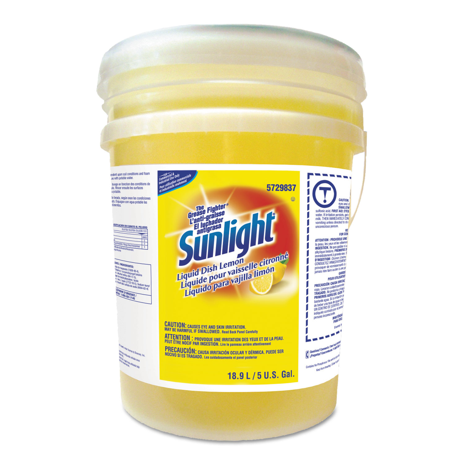 Liquid Dish Detergent, Lemon Scent, 5 gal Pail