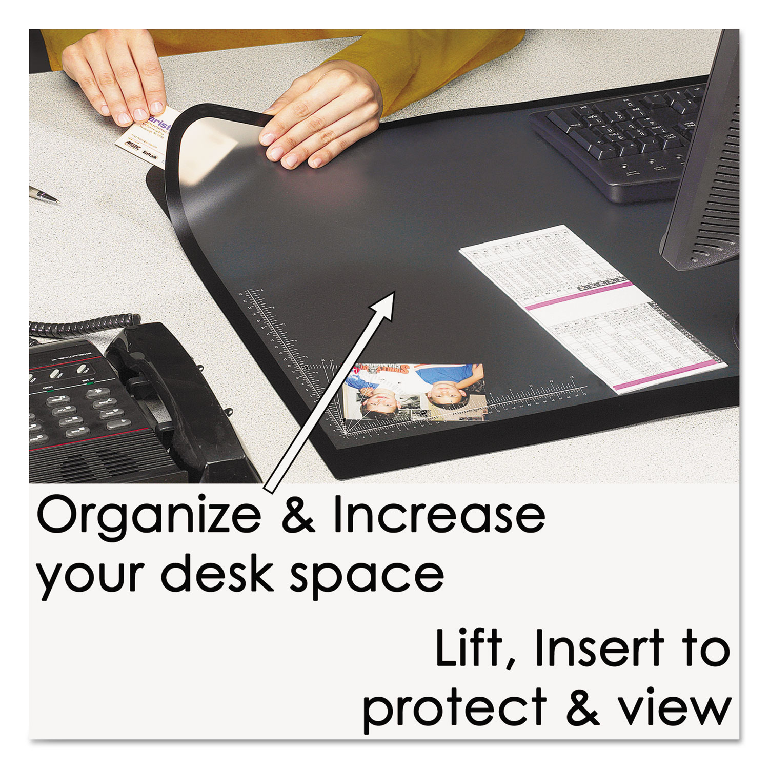 Lift-Top Pad Desktop Organizer with Clear Overlay, 24 x 19, Black